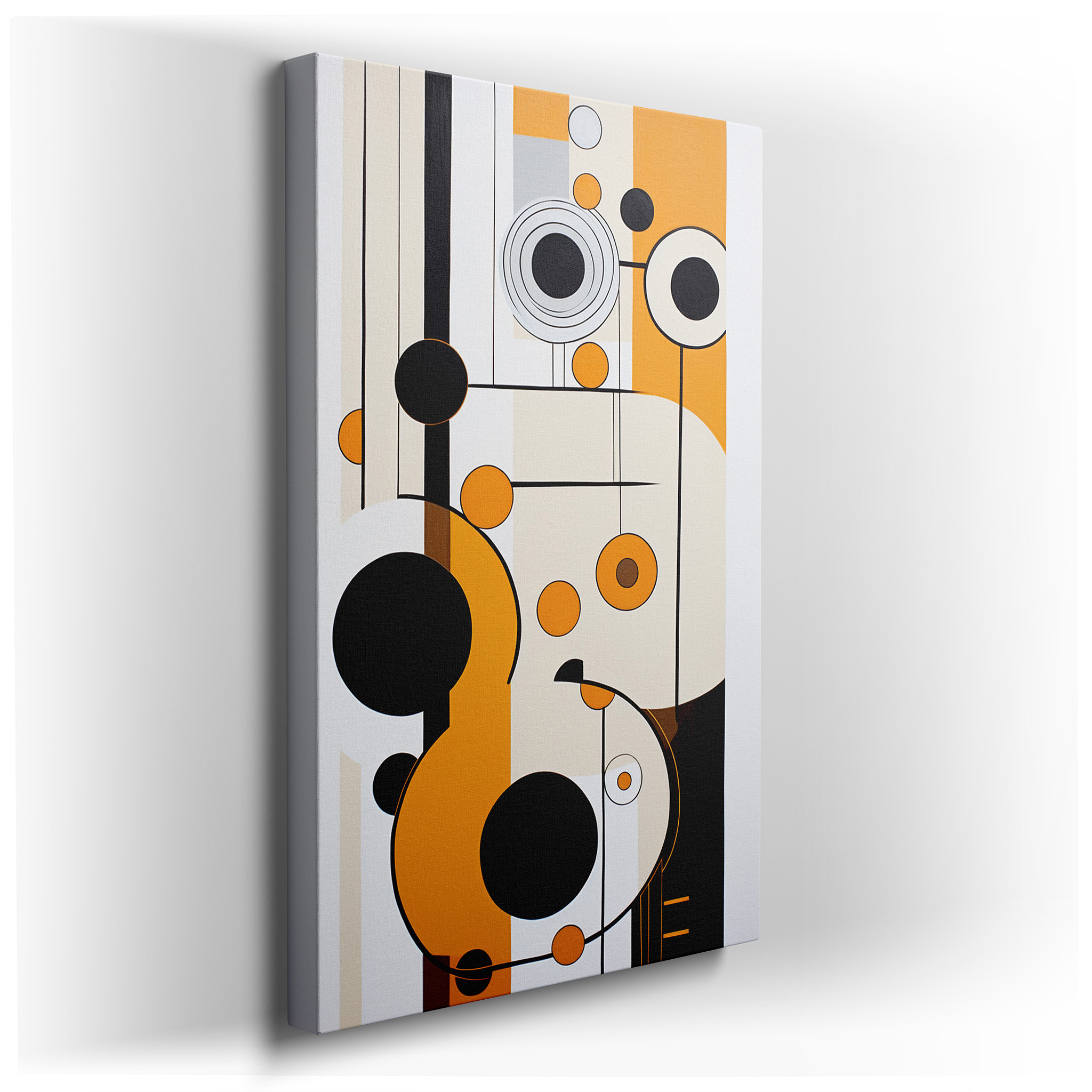 Contemporary Wall Art in Bold Orange, Black, and White Geometric Patterns, Large Canvas for Office, Bedroom, and Living