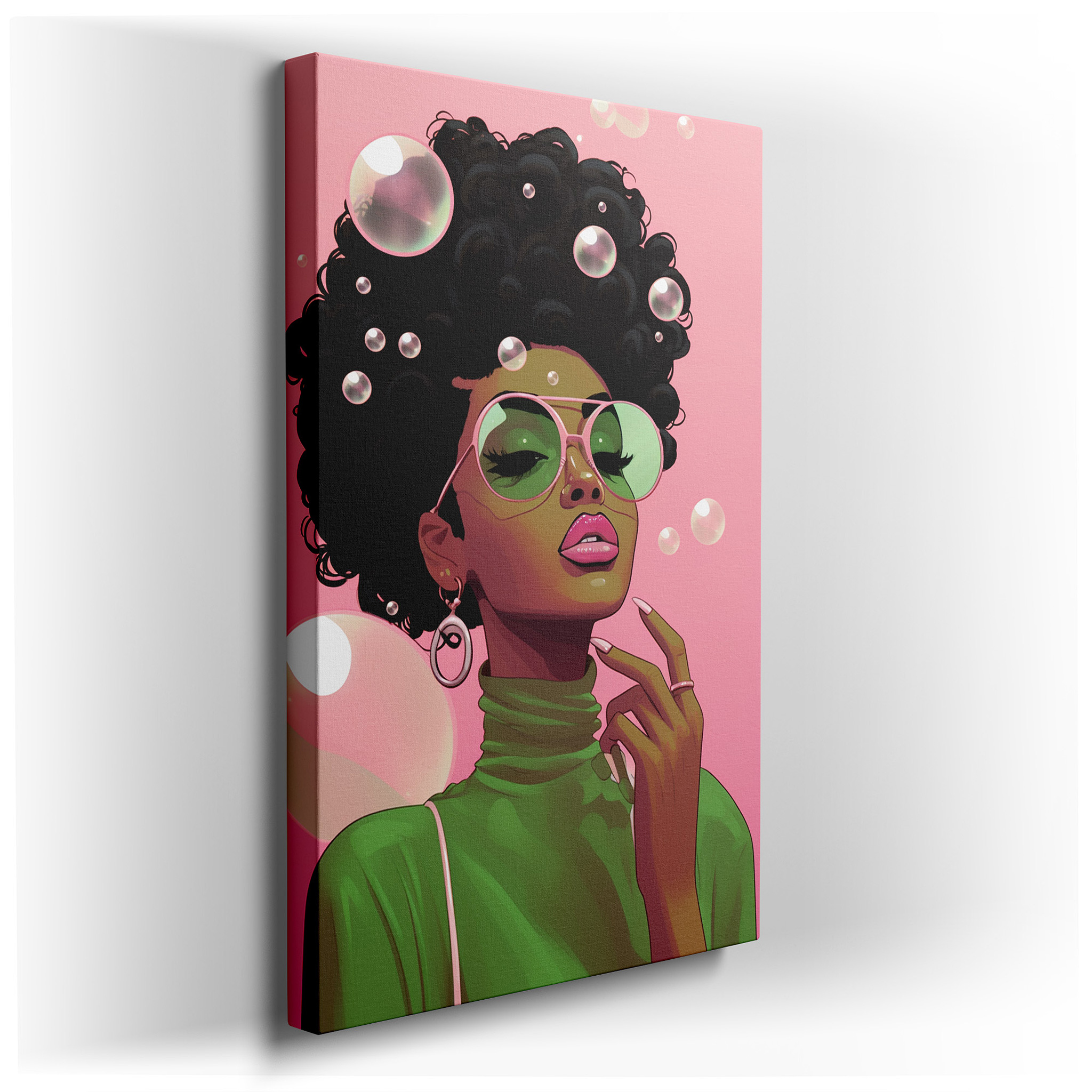 Contemporary Women's Confidence and Style Featuring Bold Bubbles: Large Canvas Wall Art for Office, Bedroom, and Living