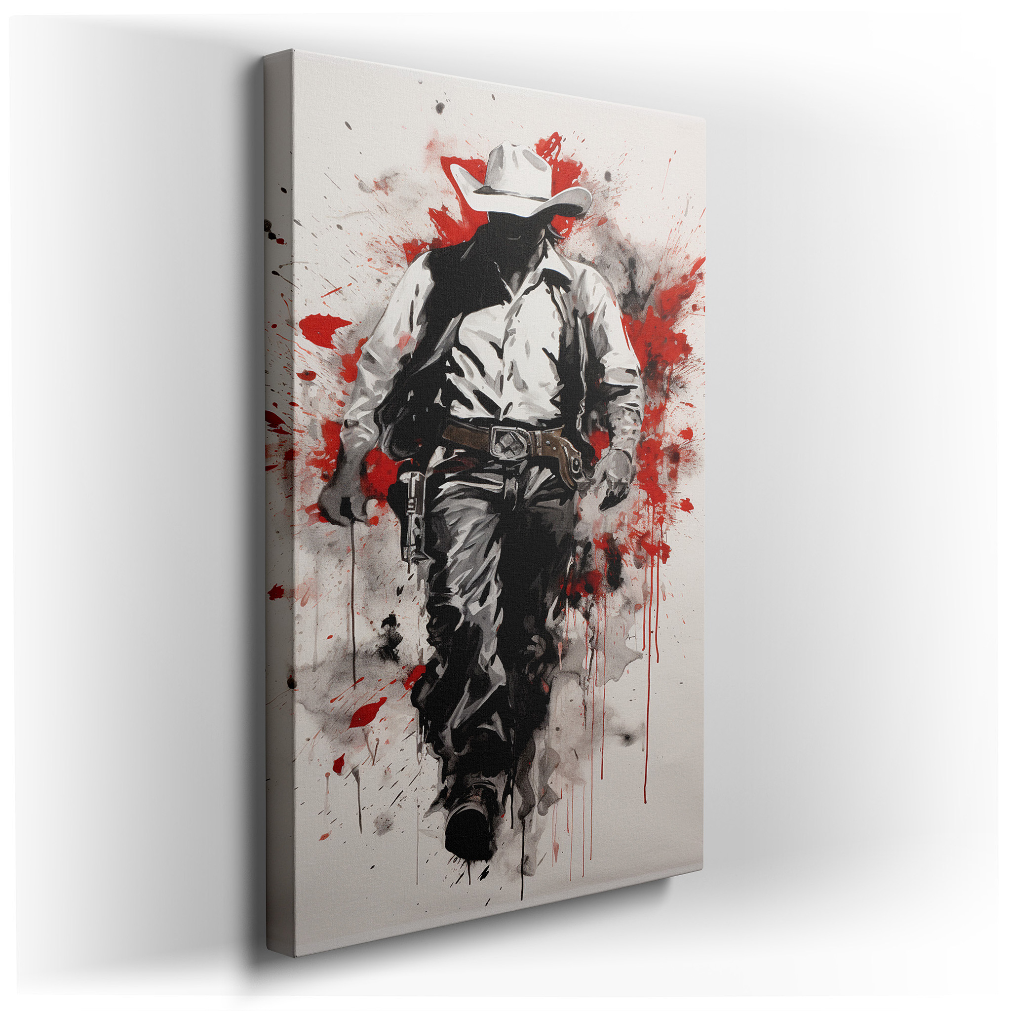 Cowboy Confidence in Fiery Red: A Vivid American West Expression - Large Wall Art, Canvas Wall Art, Wall Decor for
