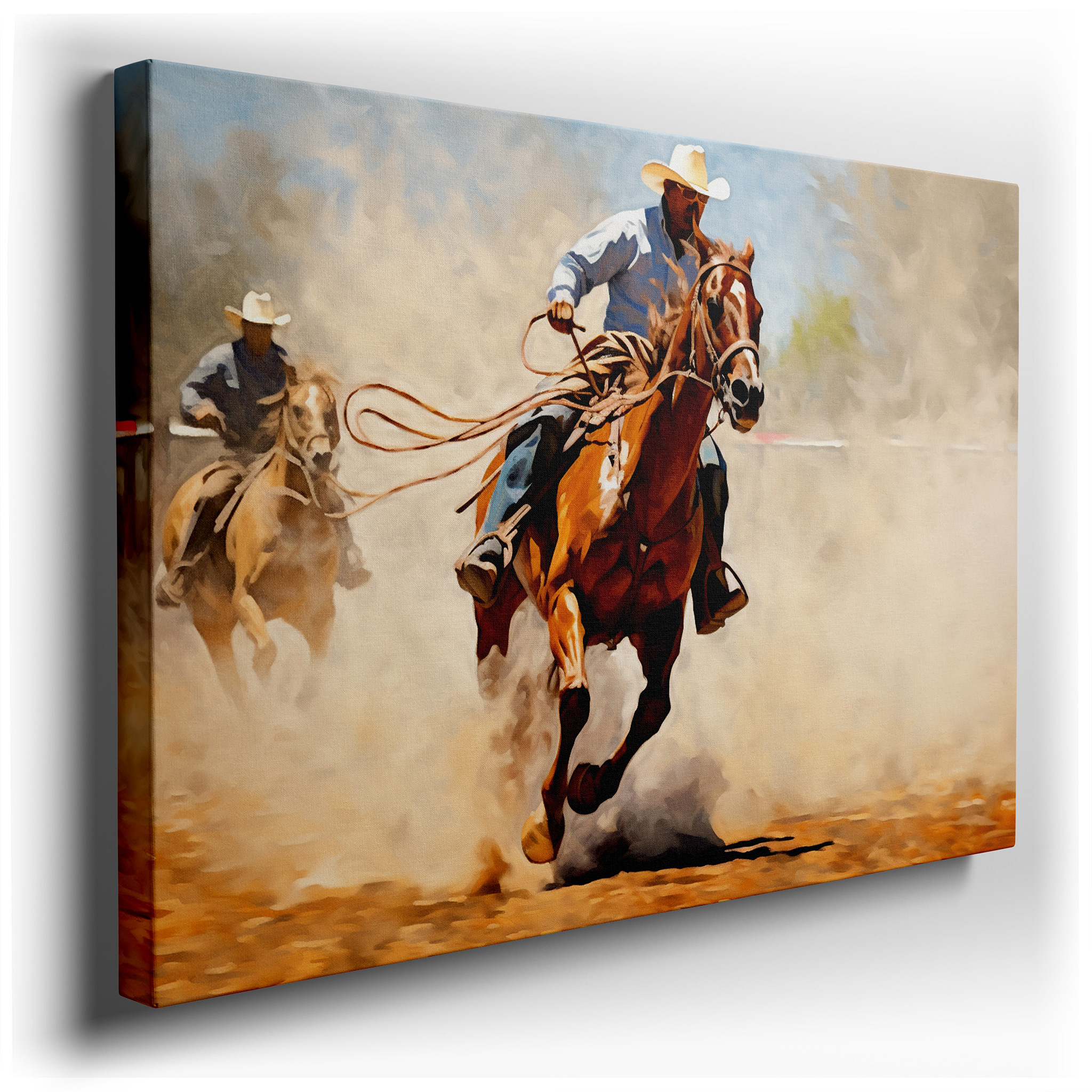 Cowboy's Wild Ride Rodeo Thrills Large Wall Art, Canvas Wall Decor for Office and Bedroom, Featuring Dust and Cheers