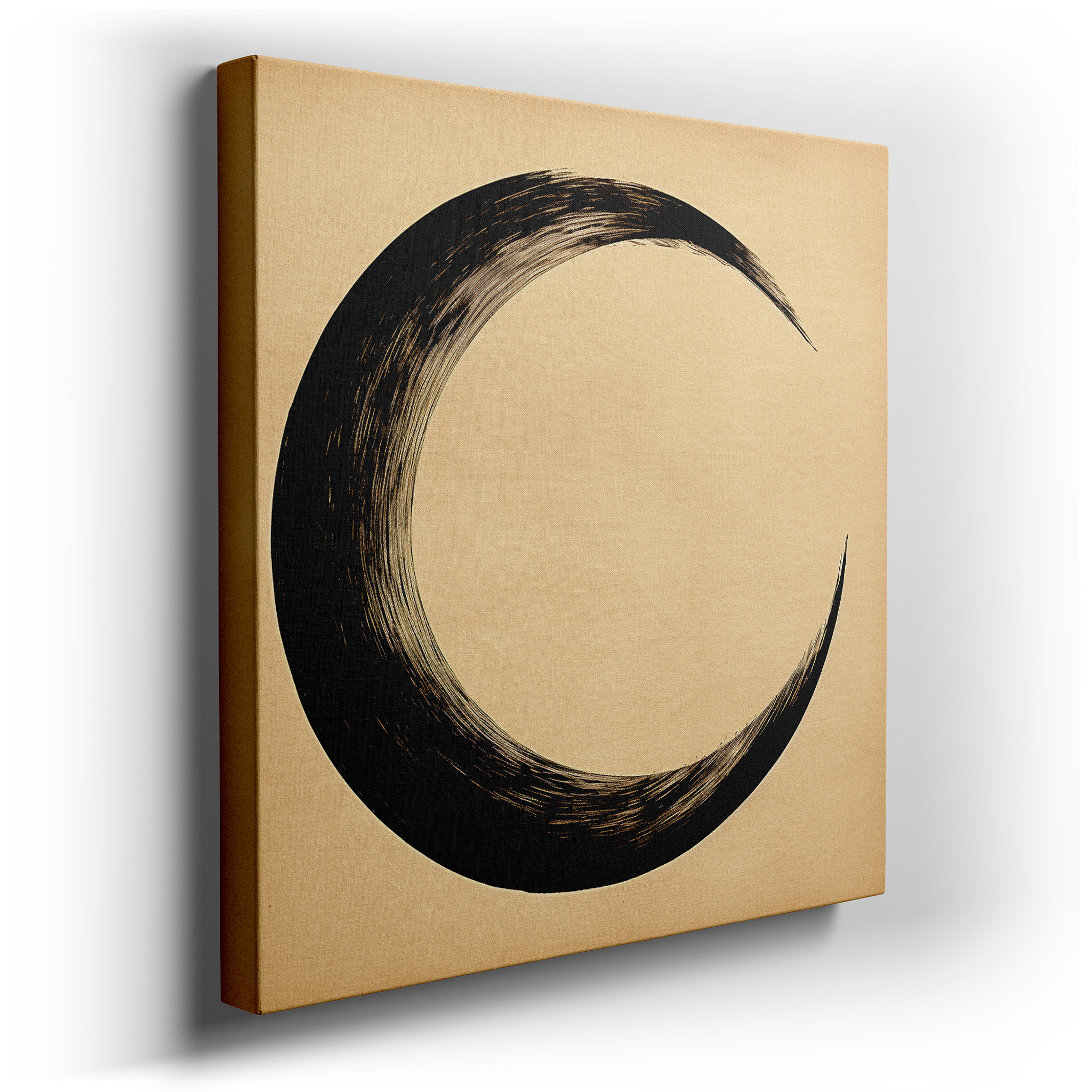 Crescent Moon in Bold Black Against Twilight Hues, Tranquil Large Wall Art for Contemplation, Canvas Wall Art, Office