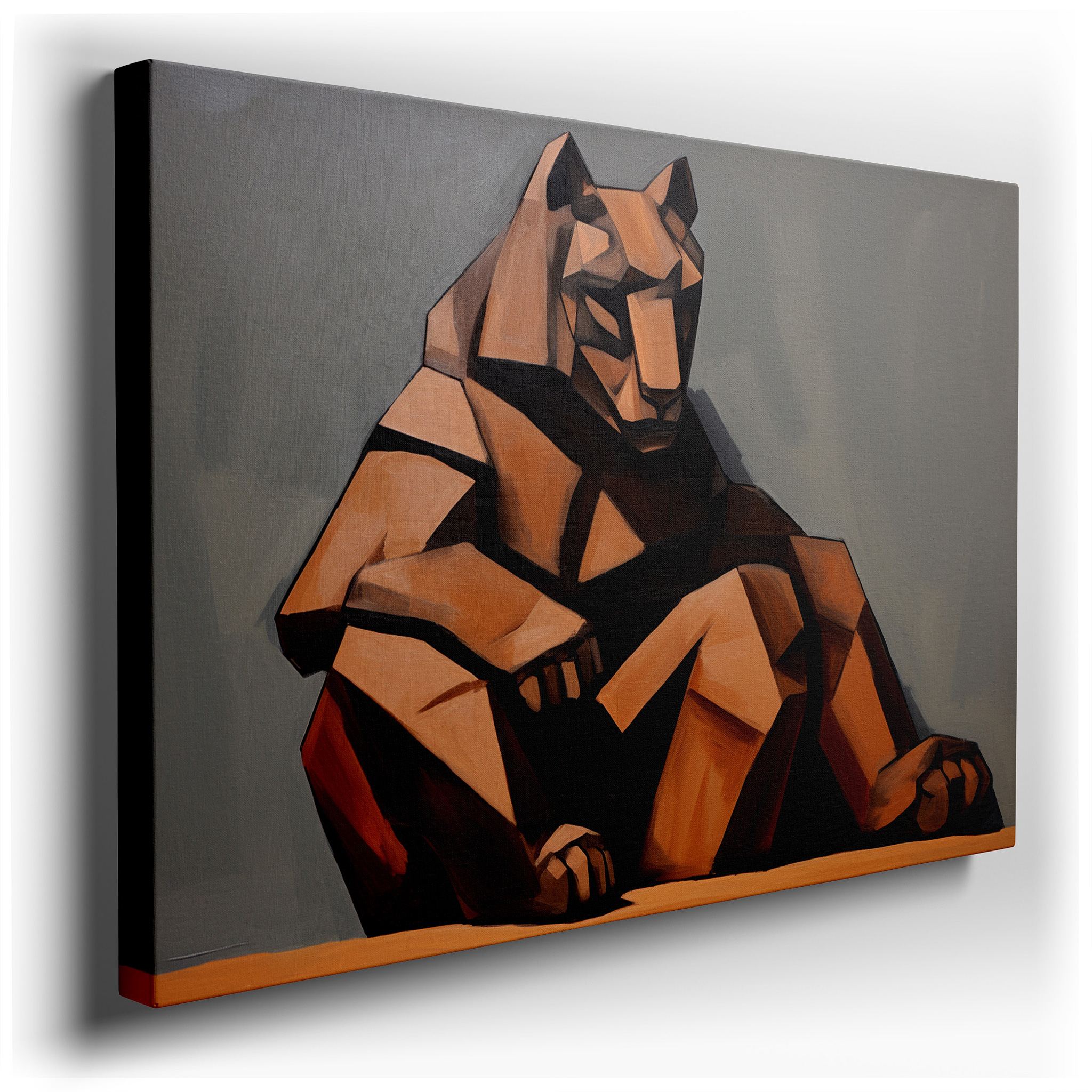 Cubist - Style Majestic Lion, Serene Yet Dynamic Abstract Expression, Large Canvas Wall Art for Office and Bedroom
