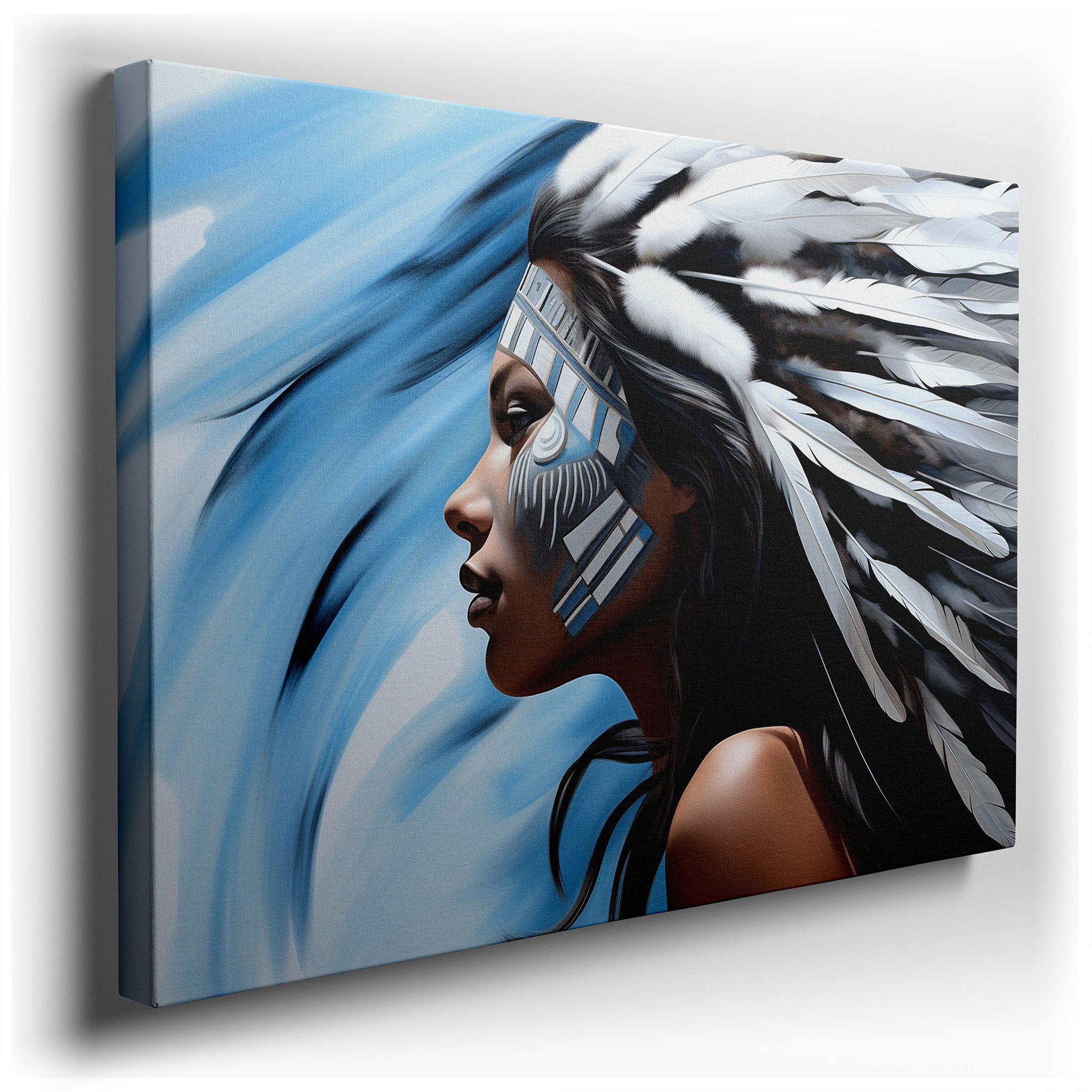 Cultural Pride and Resilience Tribal Headdress Large Wall Art, Canvas Decor for Office, Bedroom, and Living Room