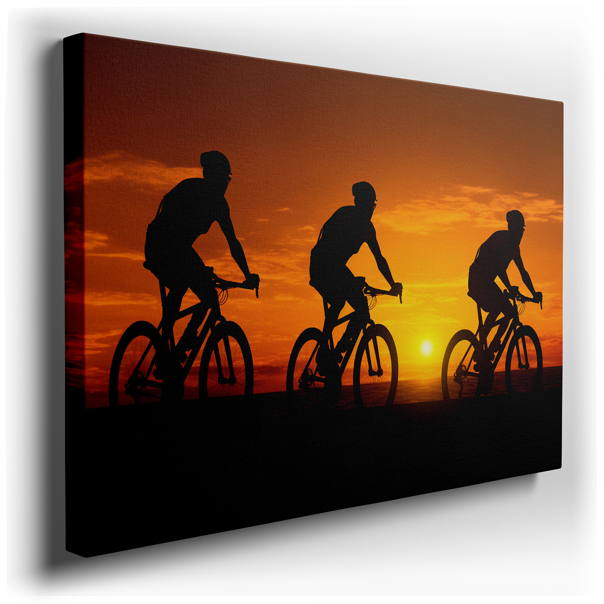 Cyclists at Sunset: Essence of Movement and Freedom - Large Canvas Wall Art for Home and Office Decor wrapped canvas -
