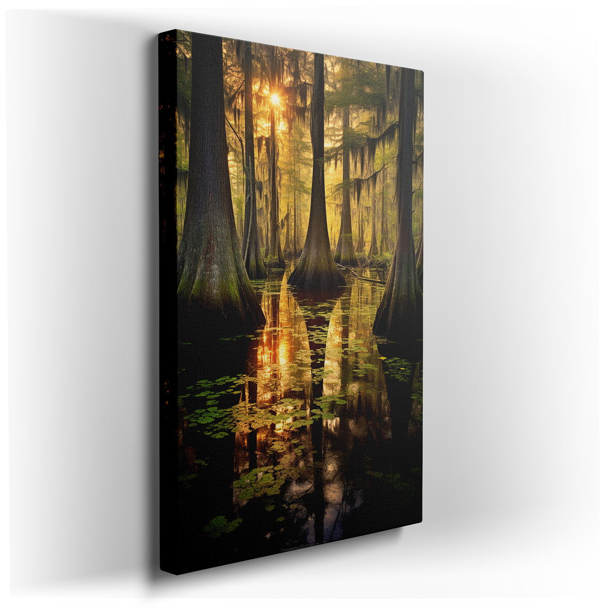 Cypress Swamp at Sunset - Serene Nature Reflections Canvas Wall Art