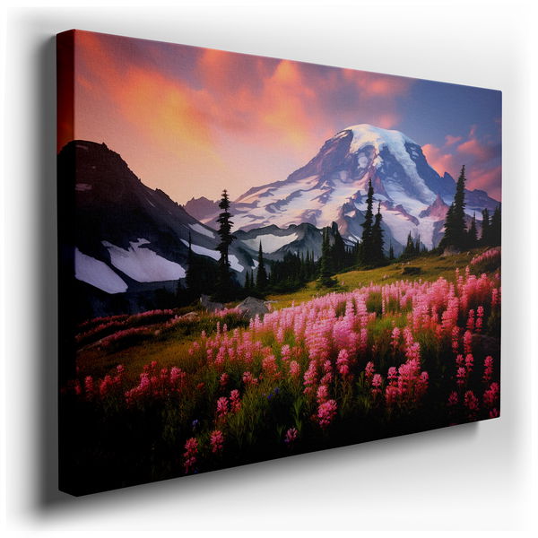 Dawn's Gentle Illumination on Mountain Peaks - Canvas Art