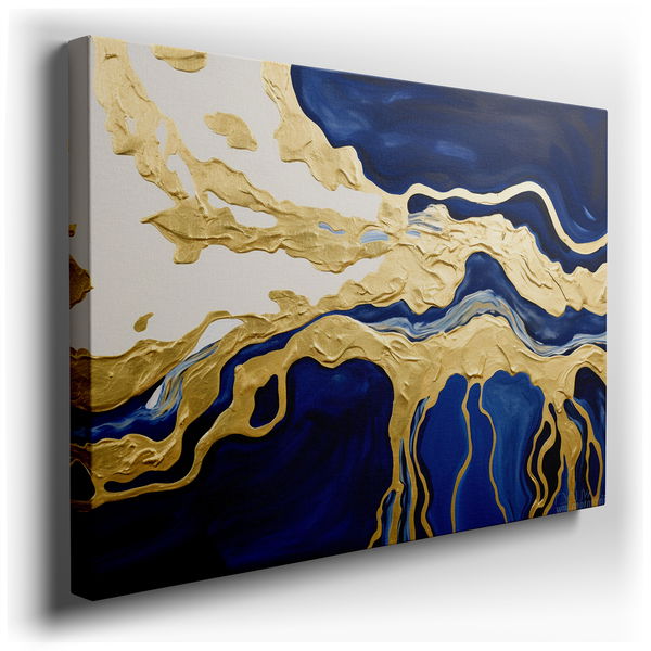 Deep Blues and Shimmering Golds - Large Canvas Wall Art