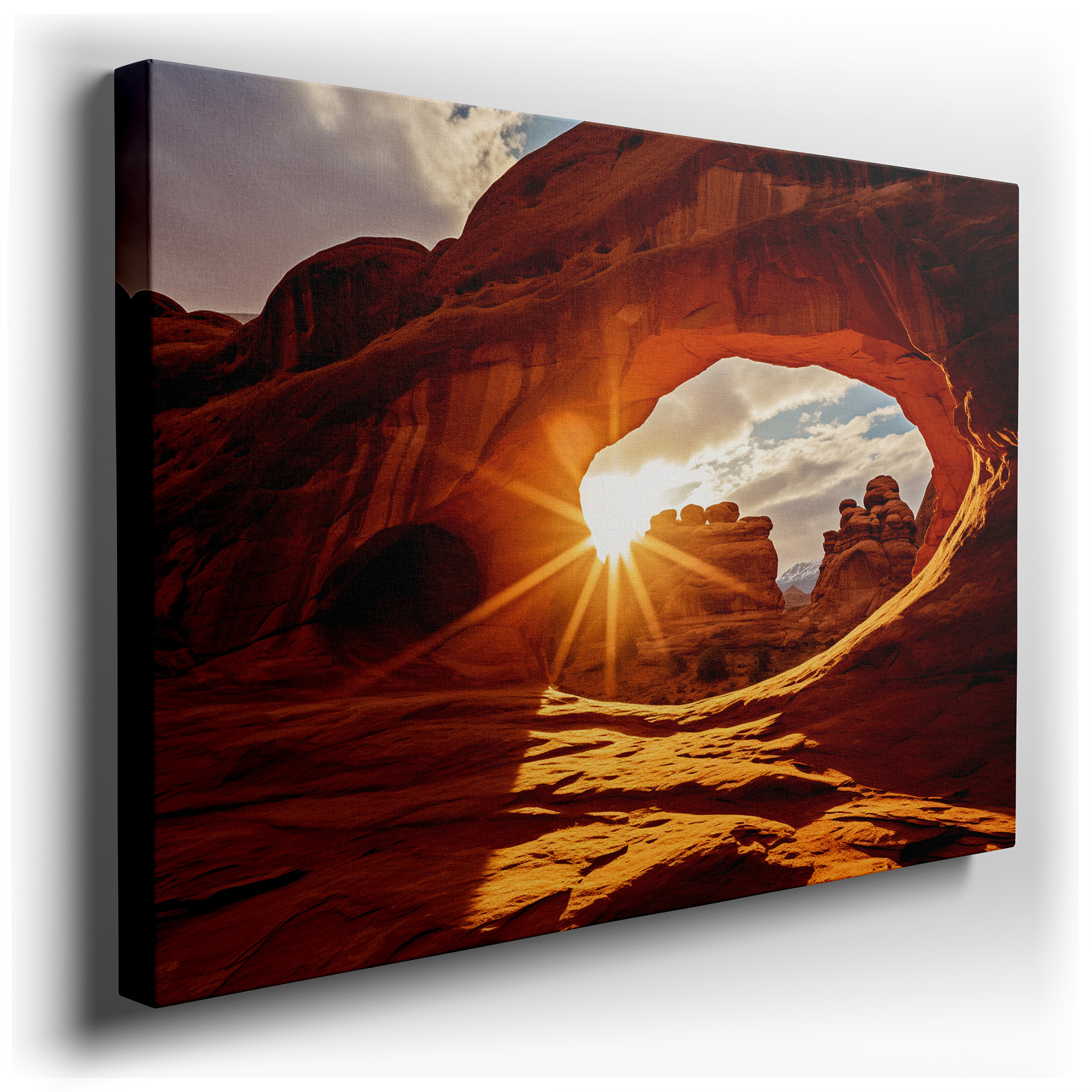 Desert Arch Sunrise - Tranquil Dawn's Golden Embrace Large Wall Art, Canvas Wall Art, Wall Decor for Office and Bedroom