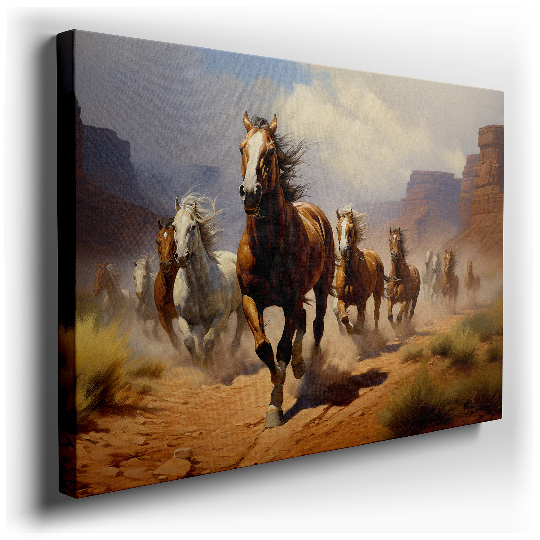 Desert Galloping Horses - A Symbol of Freedom and Power, Large Canvas Wall Art for Office and Bedroom Decor wrapped