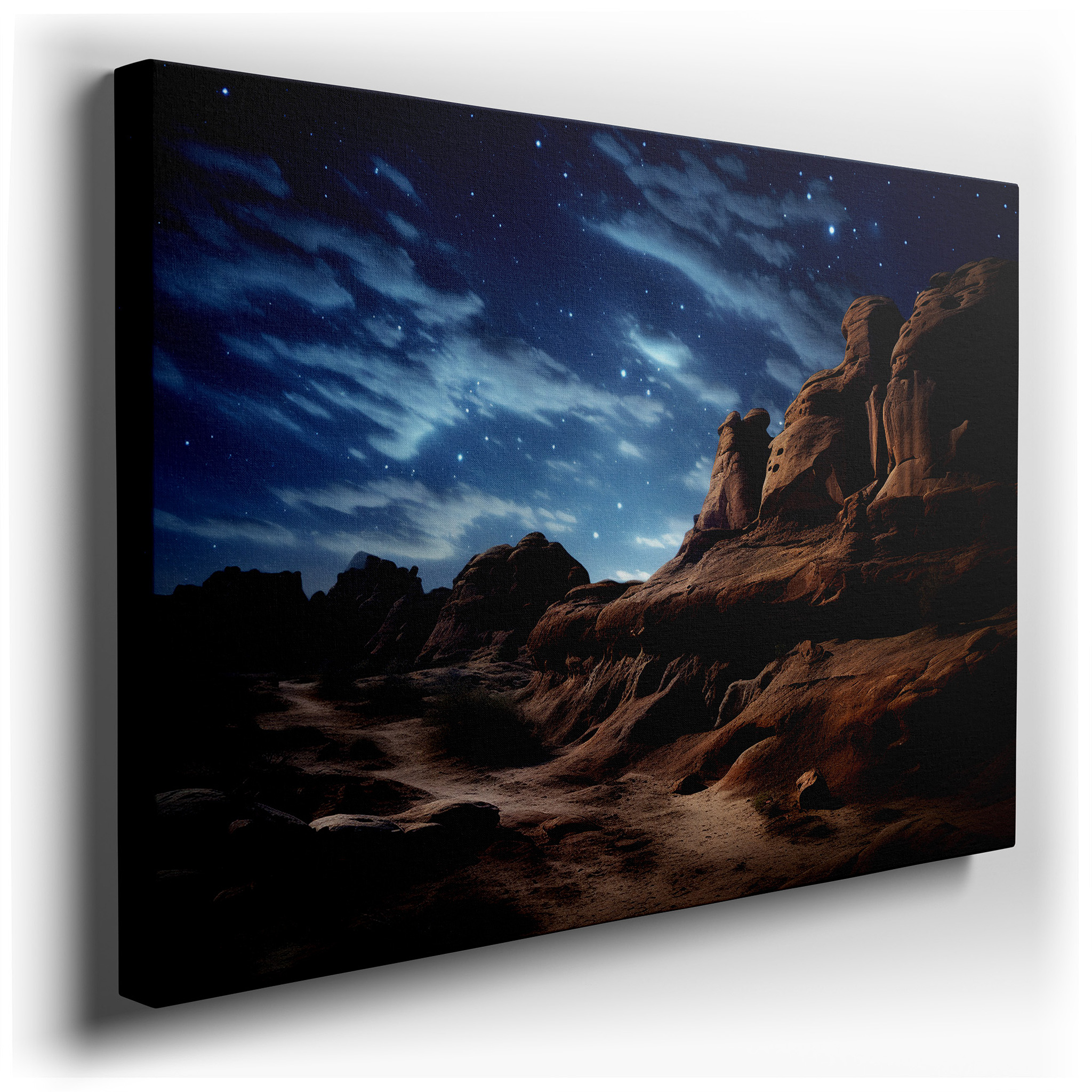 Desert Grandeur Beneath Starry Skies - Moonlit Celestial Display Large Wall Art, Canvas Wall Art, Wall Decor for Office