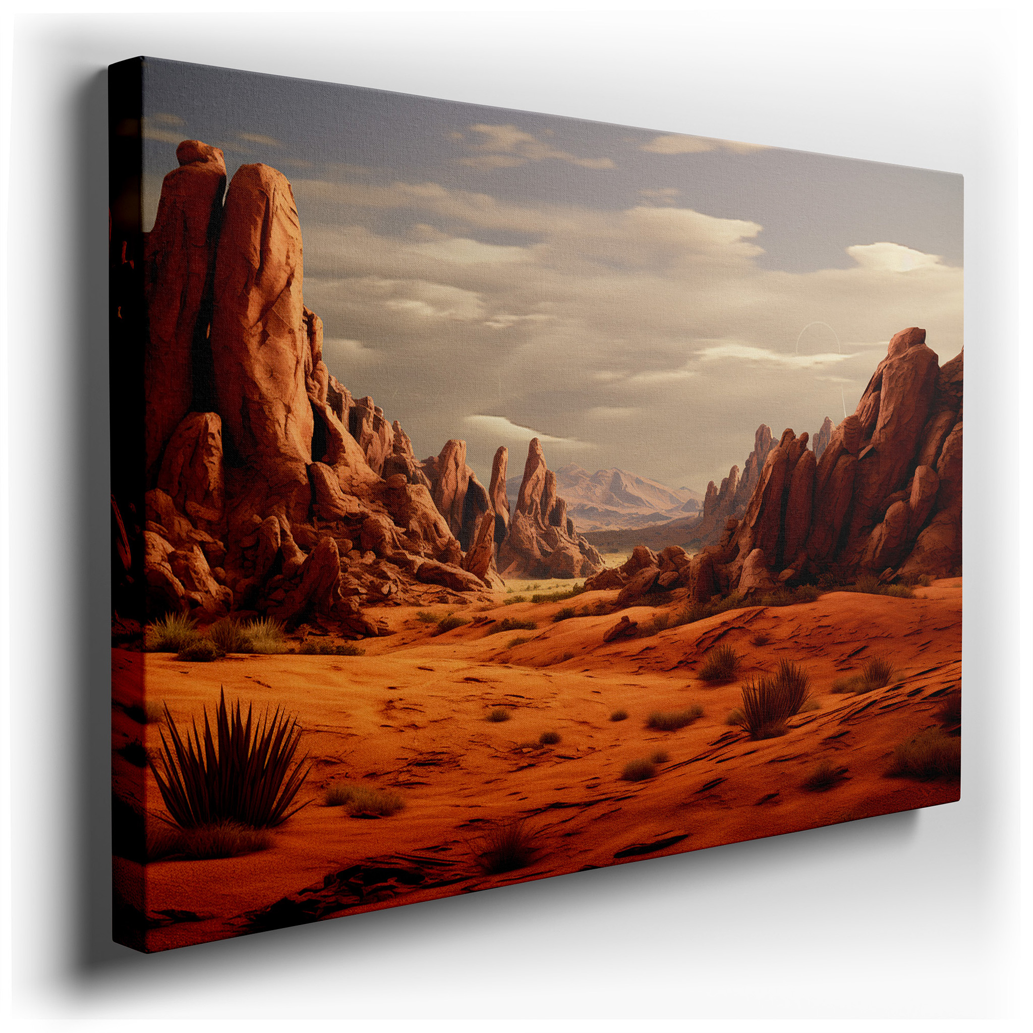 Desert Majesty: Towering Rock Formations and Expansive Skies Wall Art - Large Canvas for Home and Office Decor, Ideal