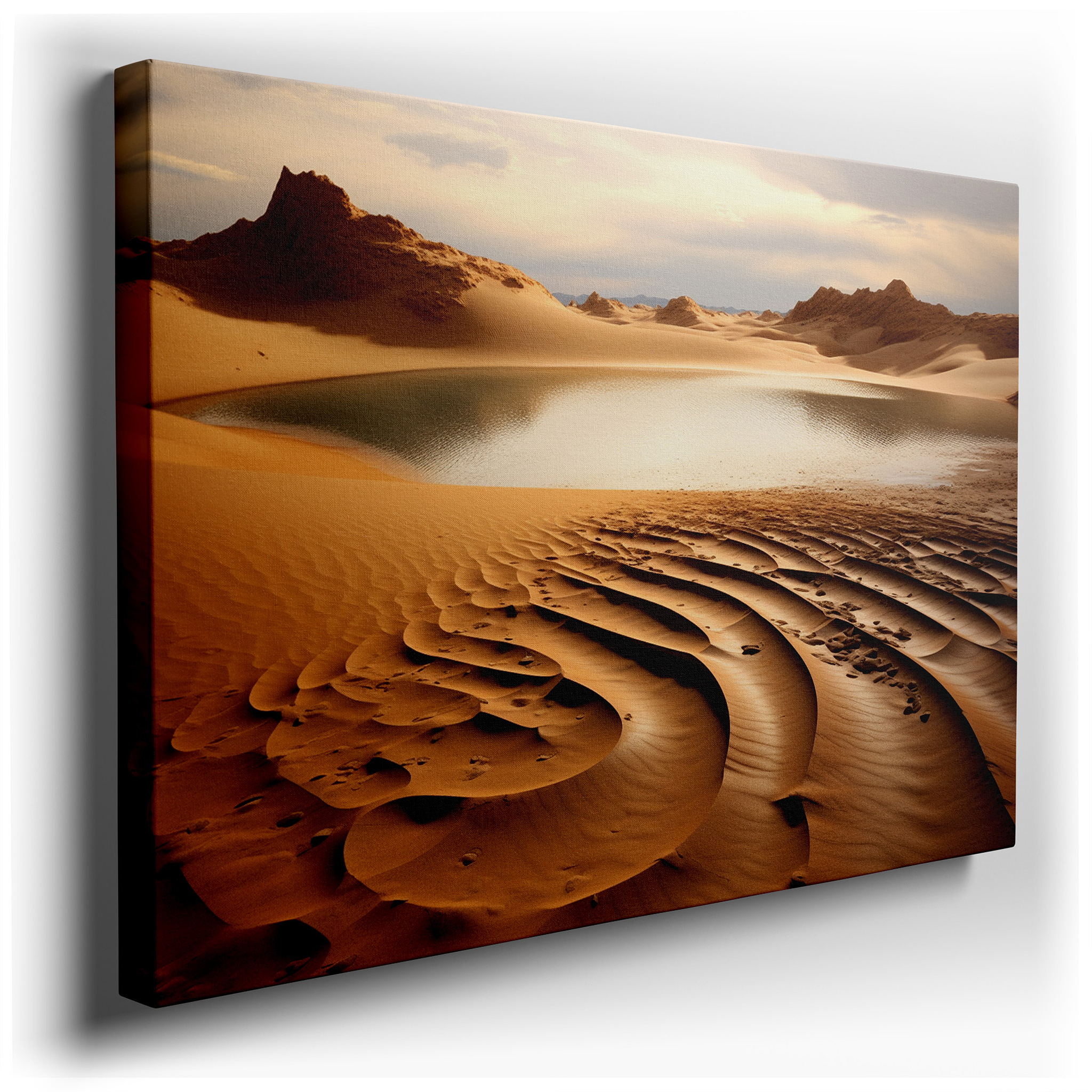 Desert Oasis Wall Art: Tranquil and Vast Serene Landscape with Sweeping Sand Dunes - Large Canvas for Home or Office