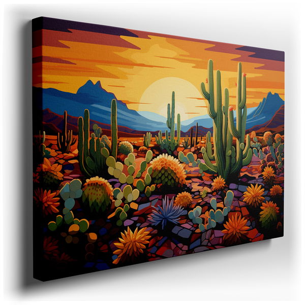Desert Sunset with Colorful Cacti - Large Canvas Wall Art