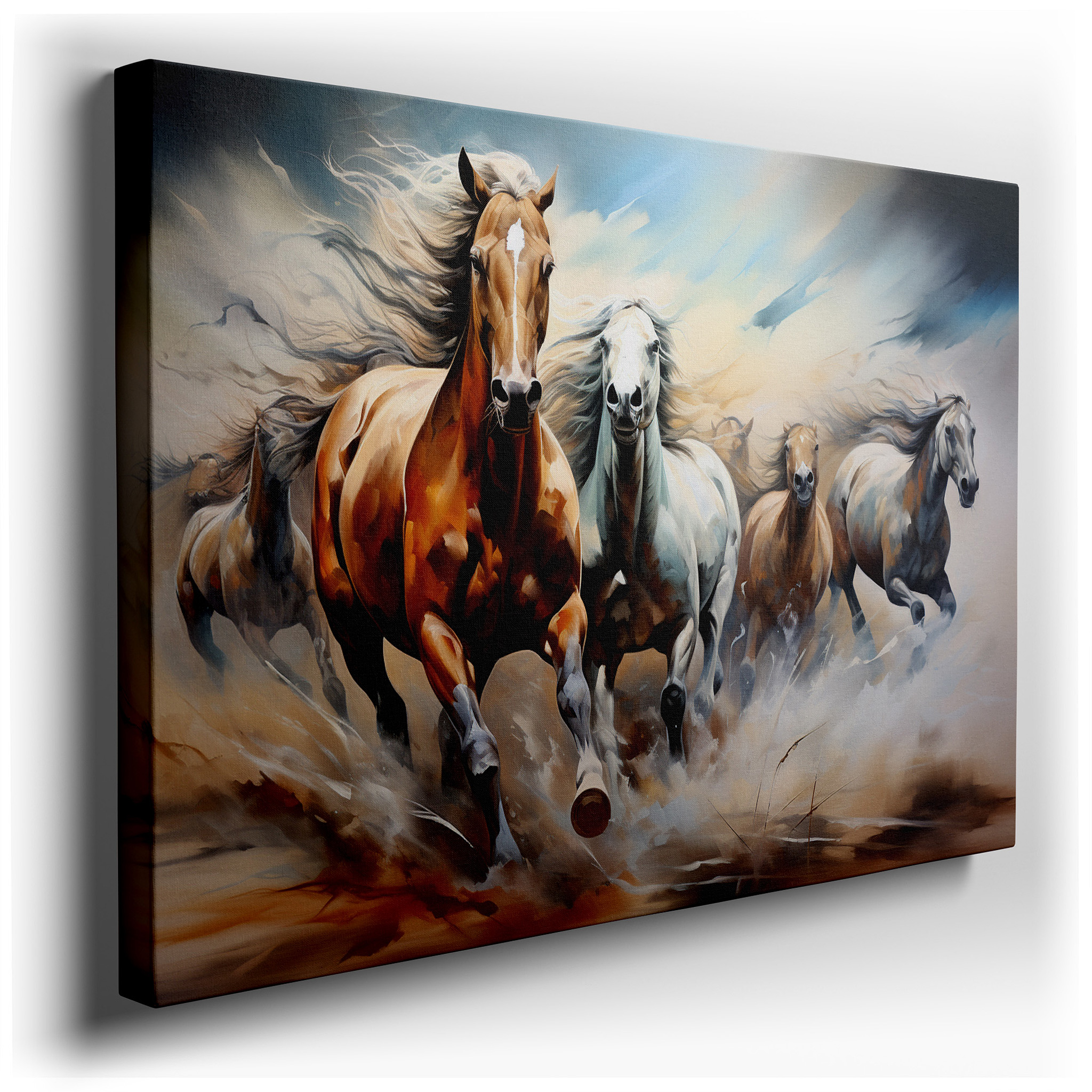 Desert Sunset with Galloping Horses, Large Canvas Wall Art for Office and Bedroom Decor wrapped canvas - main product