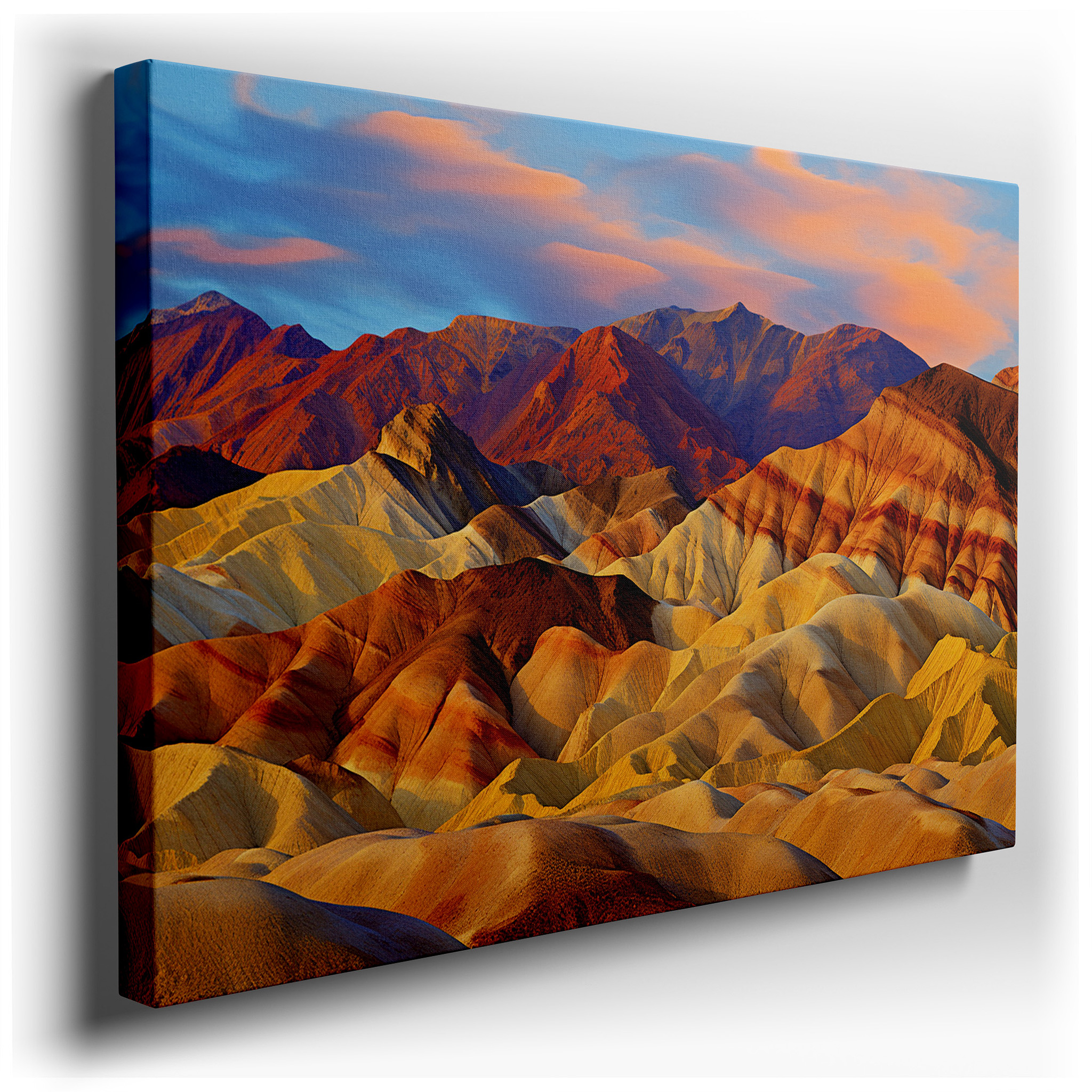 Desert Twilight Embrace - Stunning Landscape with Rolling Hills and Majestic Mountains, Large Canvas Wall Art Decor