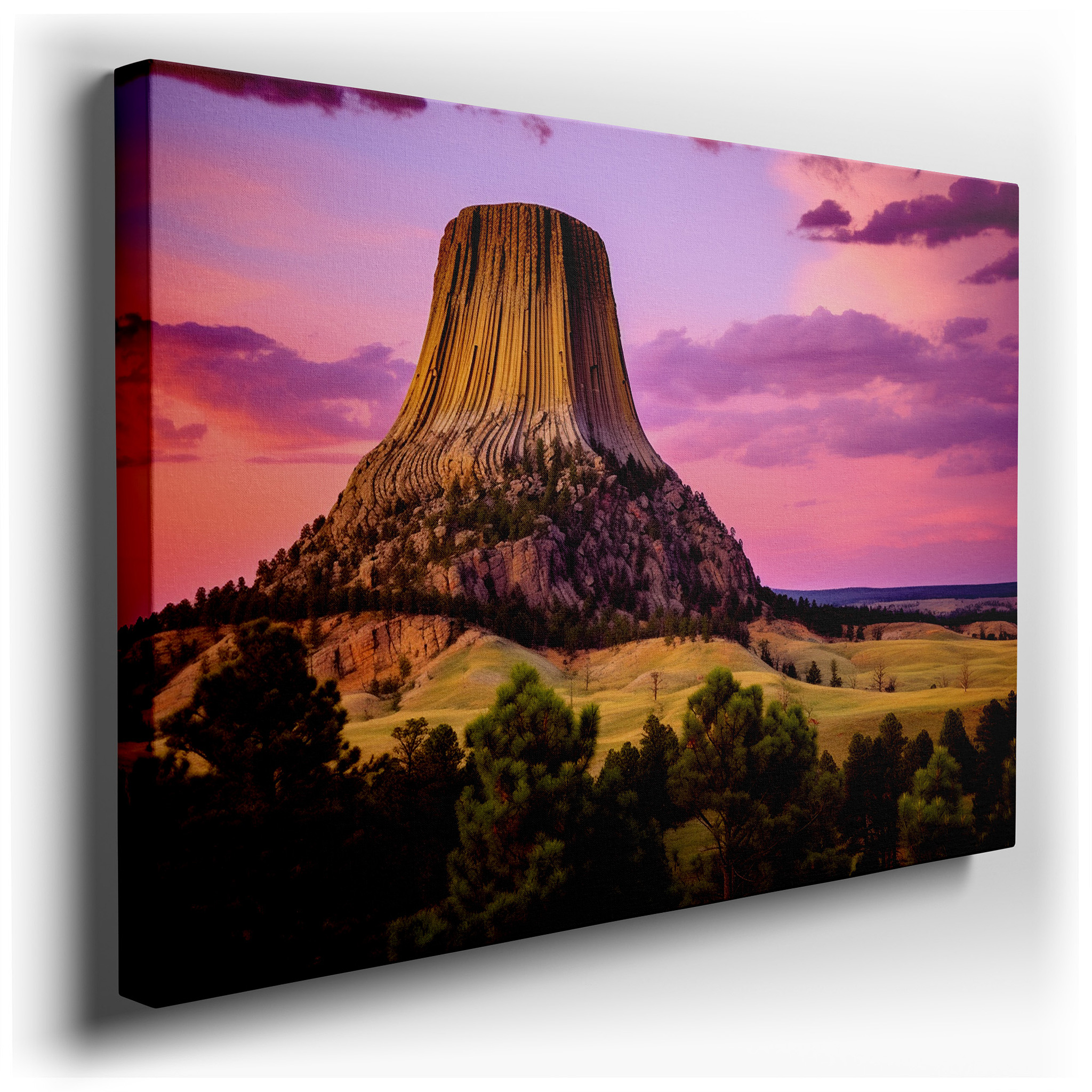 Devil's Tower at Sunset: Majestic Nature's Grandeur - Large Canvas Wall Art for Office and Bedroom Decor wrapped canvas