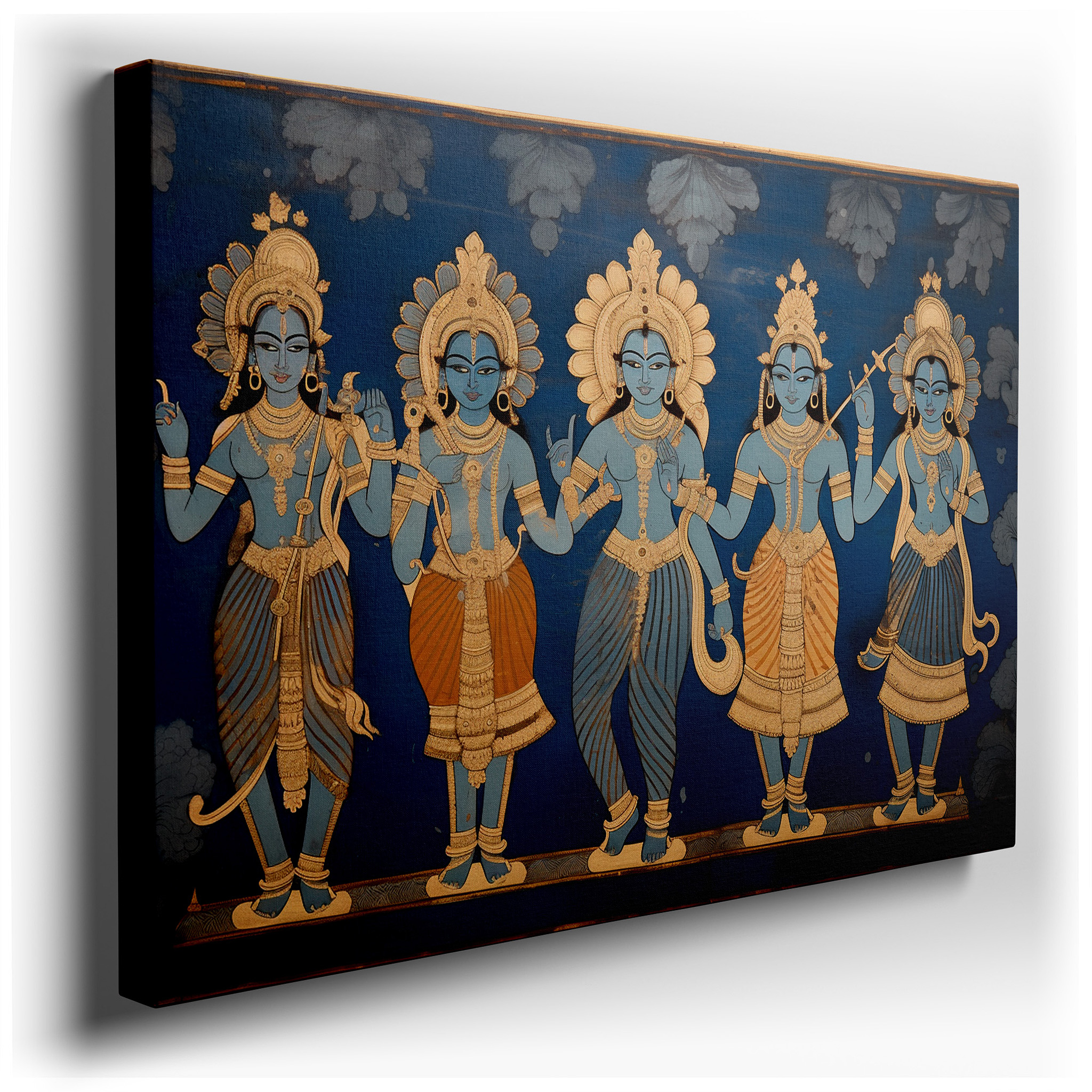 Divine Figures and Celestial Myths on a Rich Blue Background: Large Canvas Wall Art for Office, Bedroom, and Living