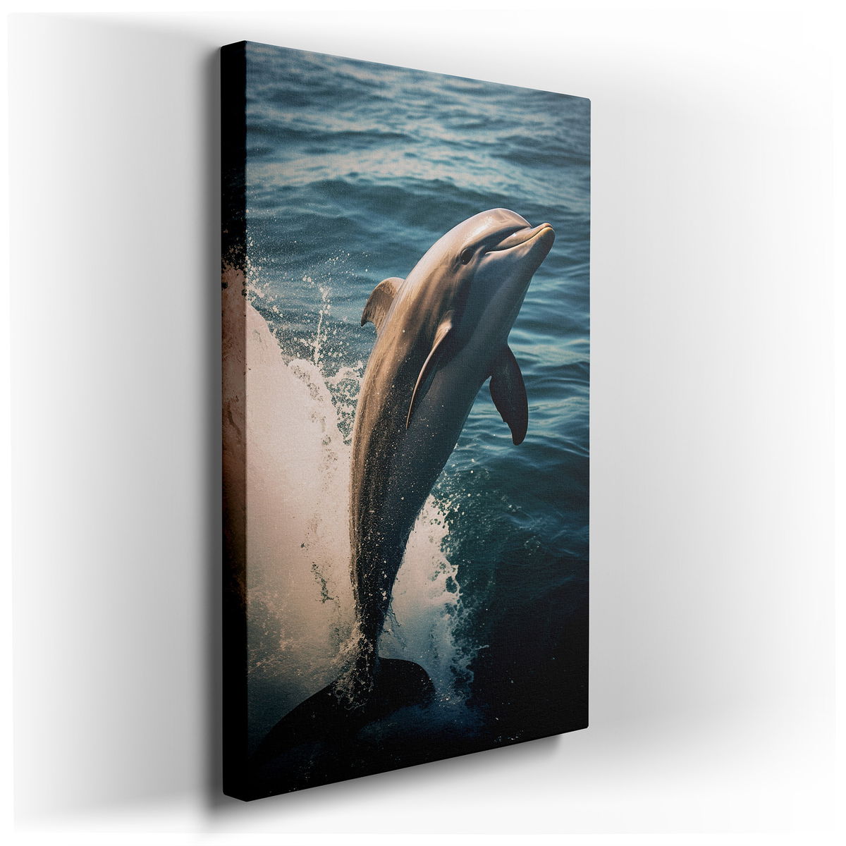 Dolphin's Joyful Leap - Aquamarine Canvas Wall Art