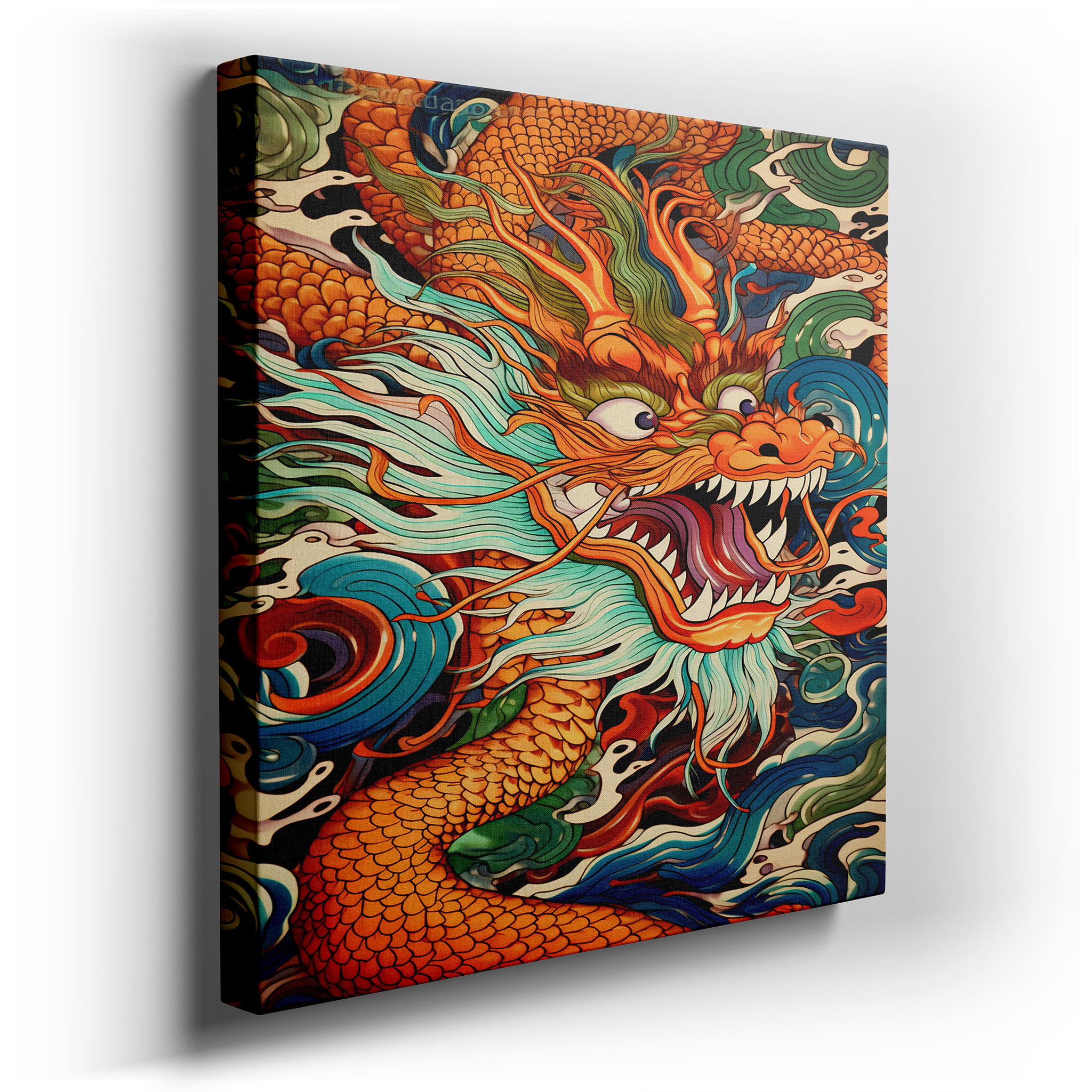Dragon Amidst Dynamic Waves: A Vivid Expression of Myth and Power - Large Canvas Wall Art for Office and Bedroom Decor
