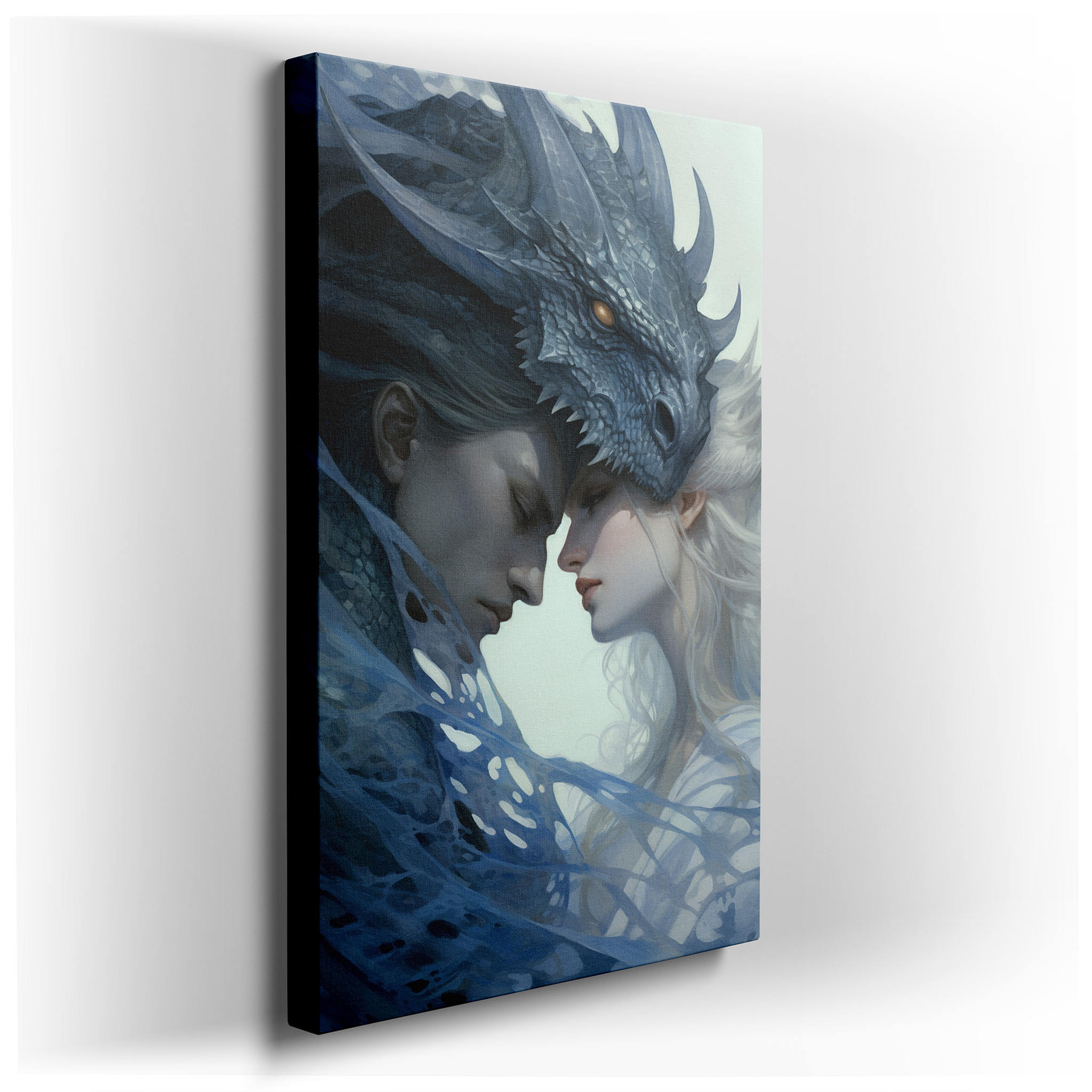 Dragon Encounter Canvas Print: A Mystical Blend of Power and Serenity for Home and Office Decor wrapped canvas wall art