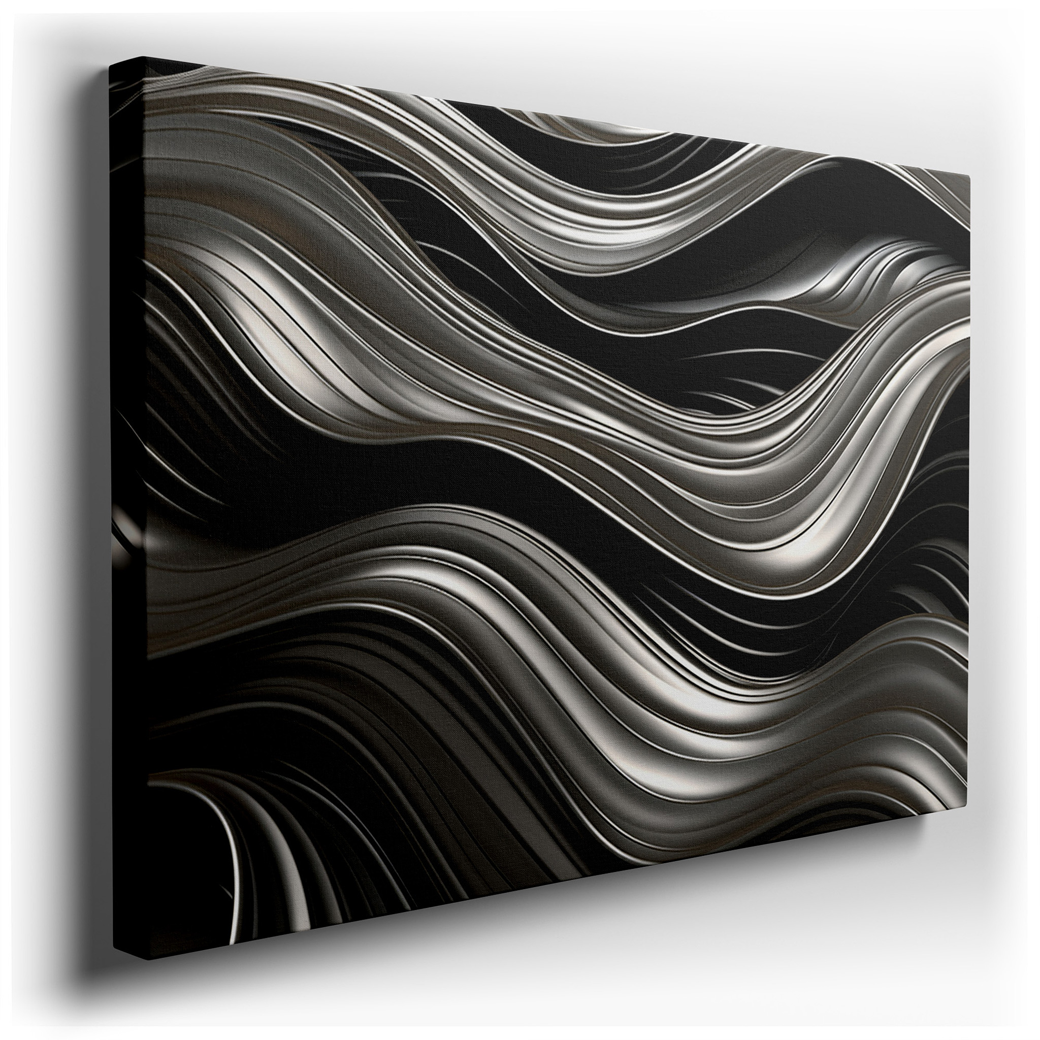 Dramatic Black Waves: A Symphony of Movement and Light - Large Canvas Wall Art for Office and Bedroom Decor wrapped