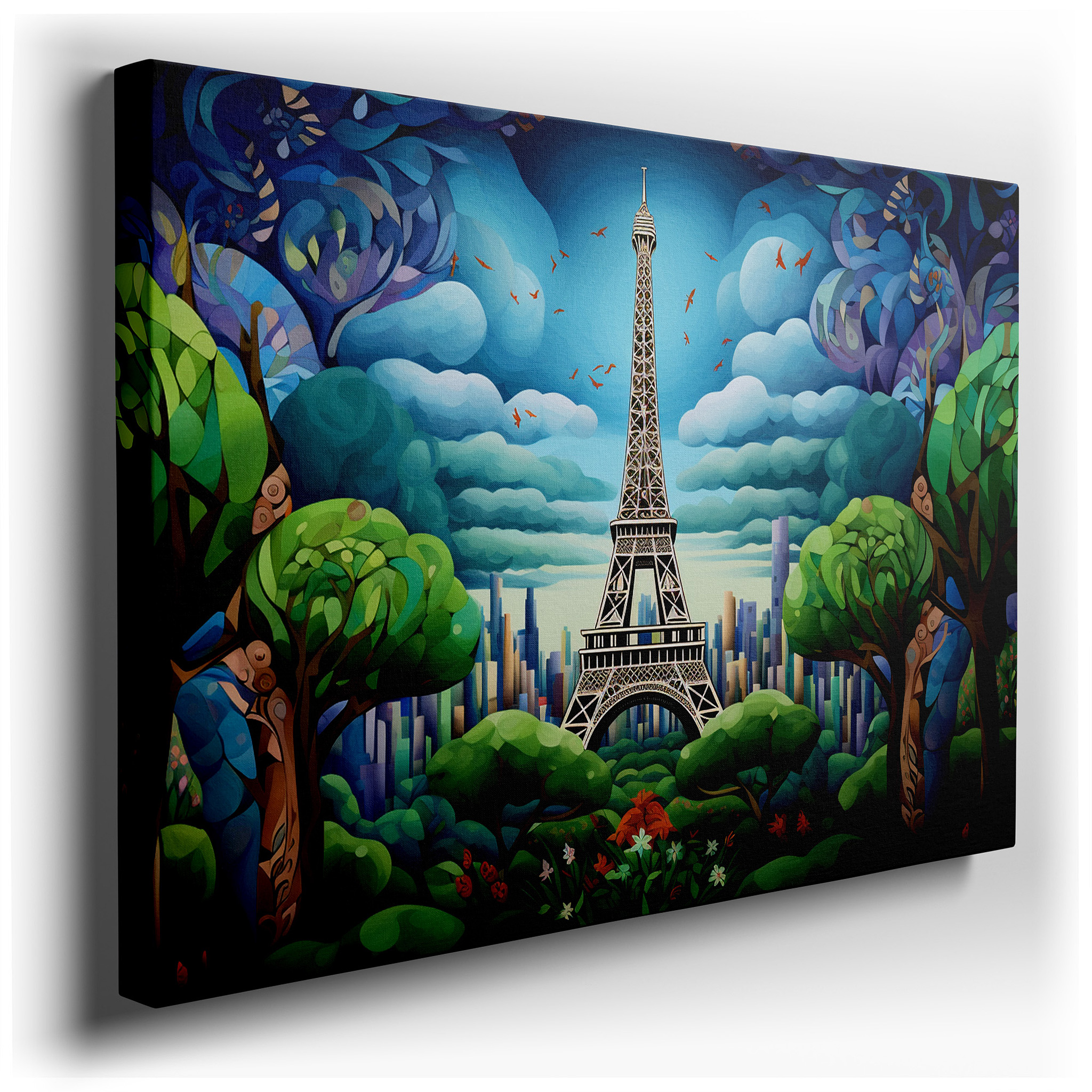 Dreamlike Paris - A Surreal Eiffel Tower Surrounded by Nature Large Wall Art, Canvas Wall Art, Wall Decor for Office