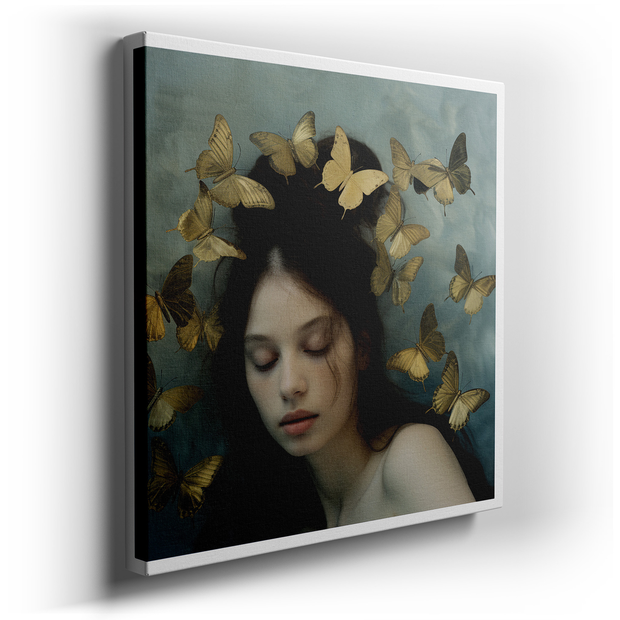 Dreamlike Slumber Amid Golden Butterflies: Tranquil Nature Scene - Large Wall Art, Canvas Wall Art, Wall Decor for