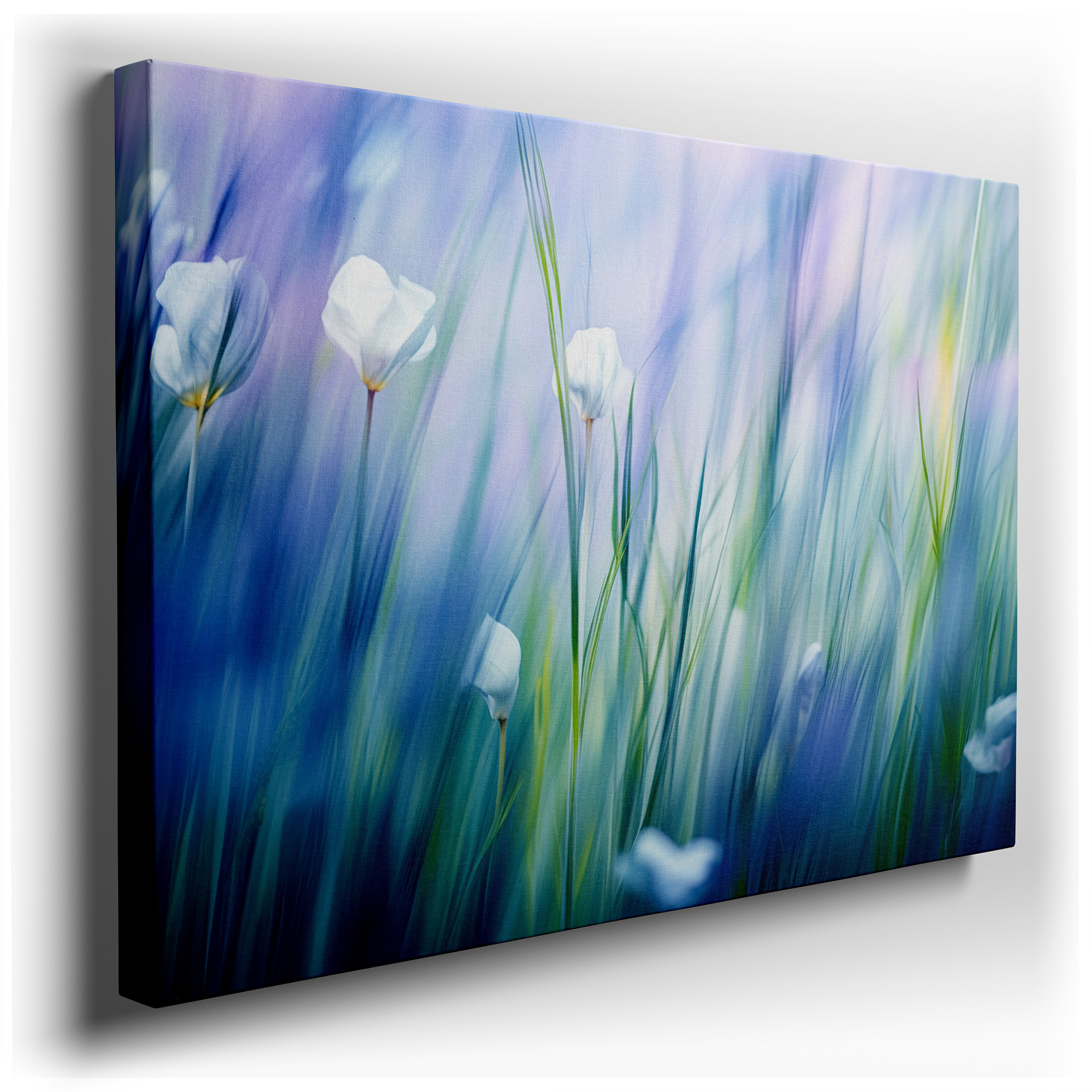 Dreamlike Tranquility: Ethereal White Flowers Large Canvas Wall Art for Office, Bedroom, and Living Room Decor wrapped