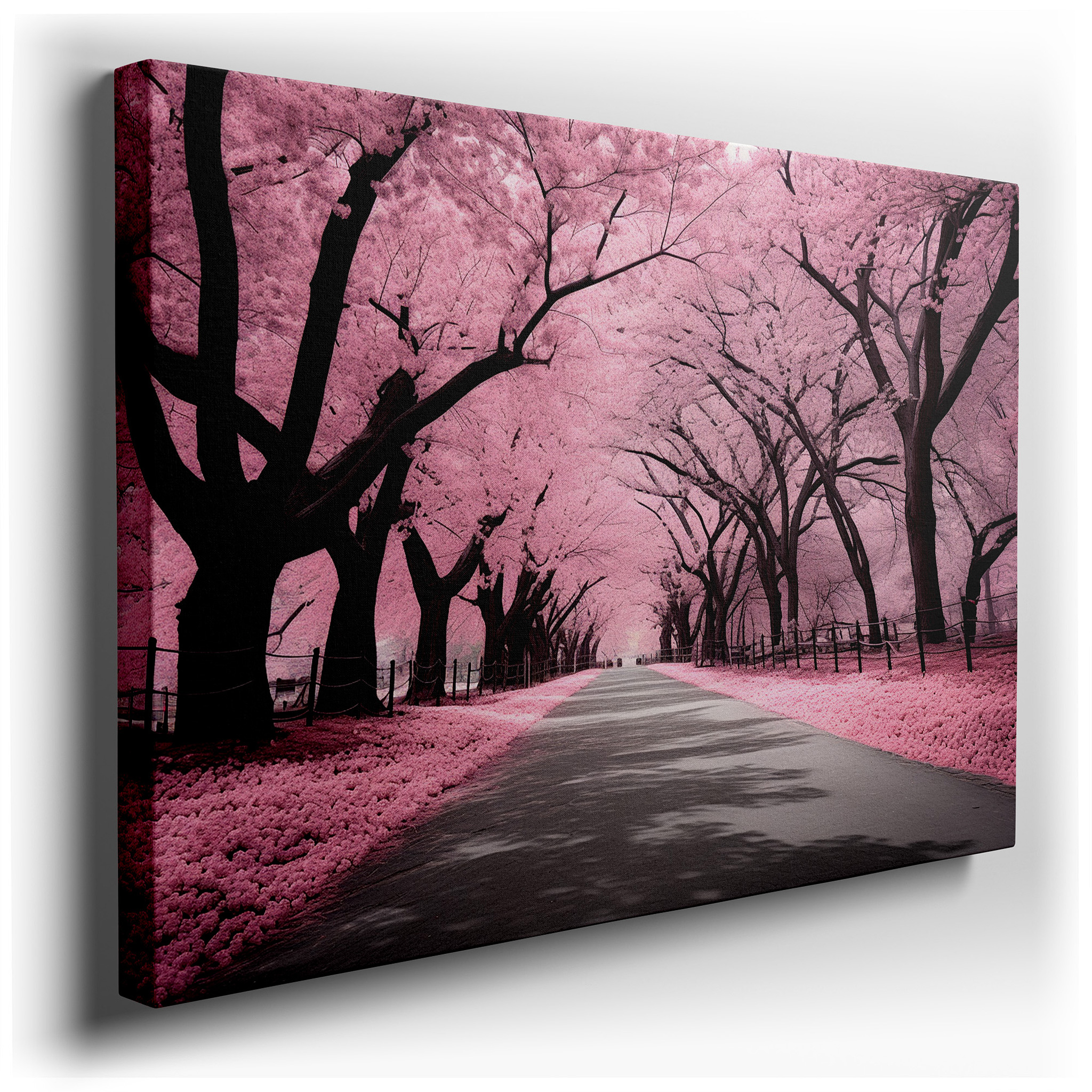 Dreamy Pink Cherry Blossom Pathway Large Canvas Wall Art for Office, Bedroom, and Living Room Decor wrapped canvas -