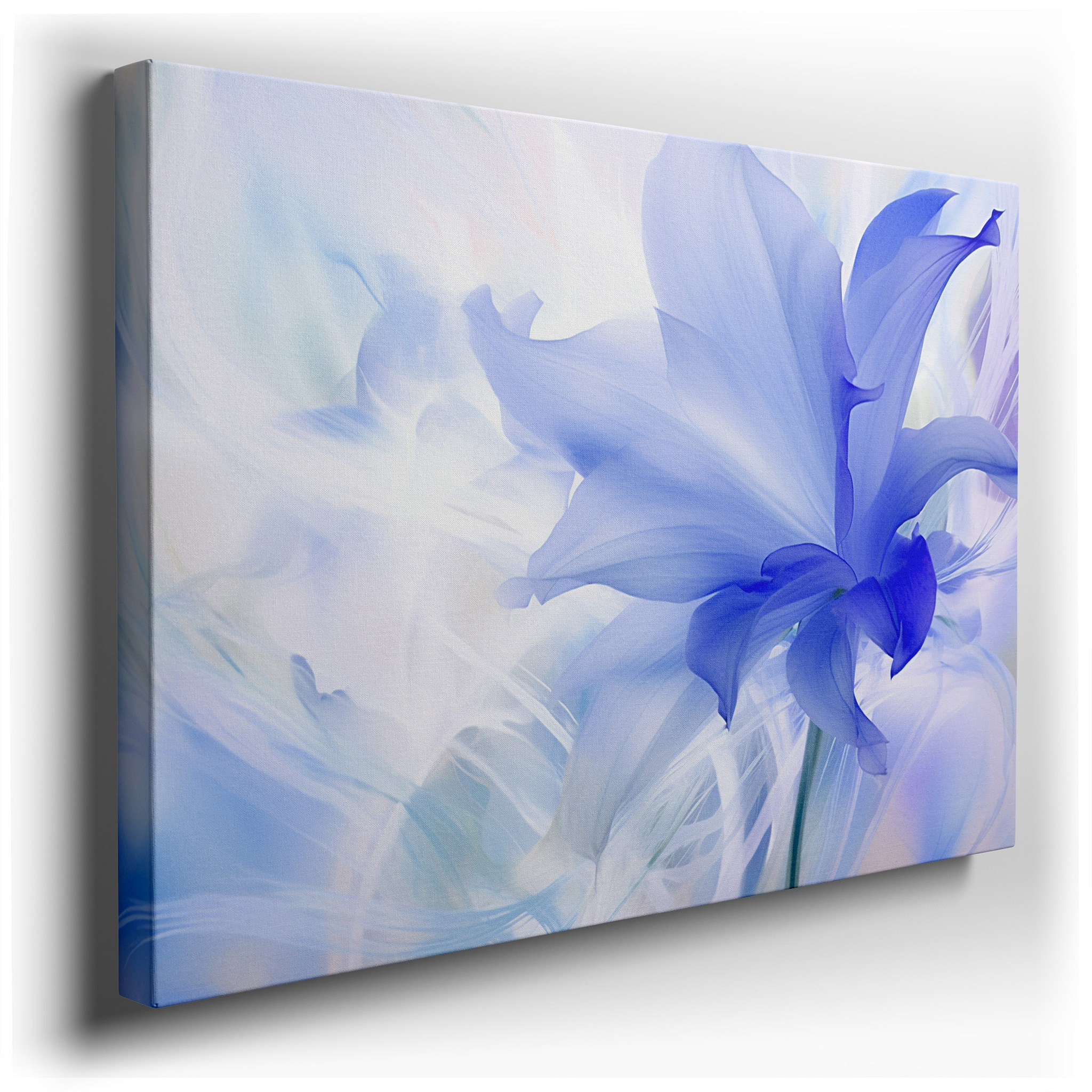 Dreamy Solitary Blue Flower Opening Petals Large Wall Art, Canvas Decor for Office and Bedroom wrapped canvas - main