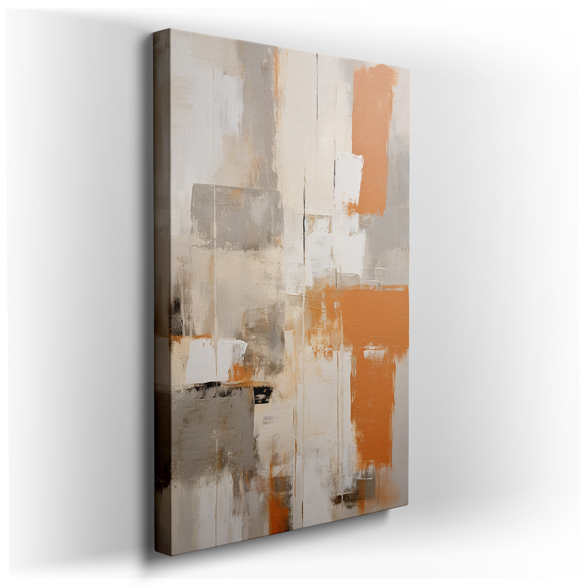 Dynamic Abstract Art in Gray and Orange: Bold Modern Statement, Large Canvas Wall Decor for Offices wrapped canvas wall