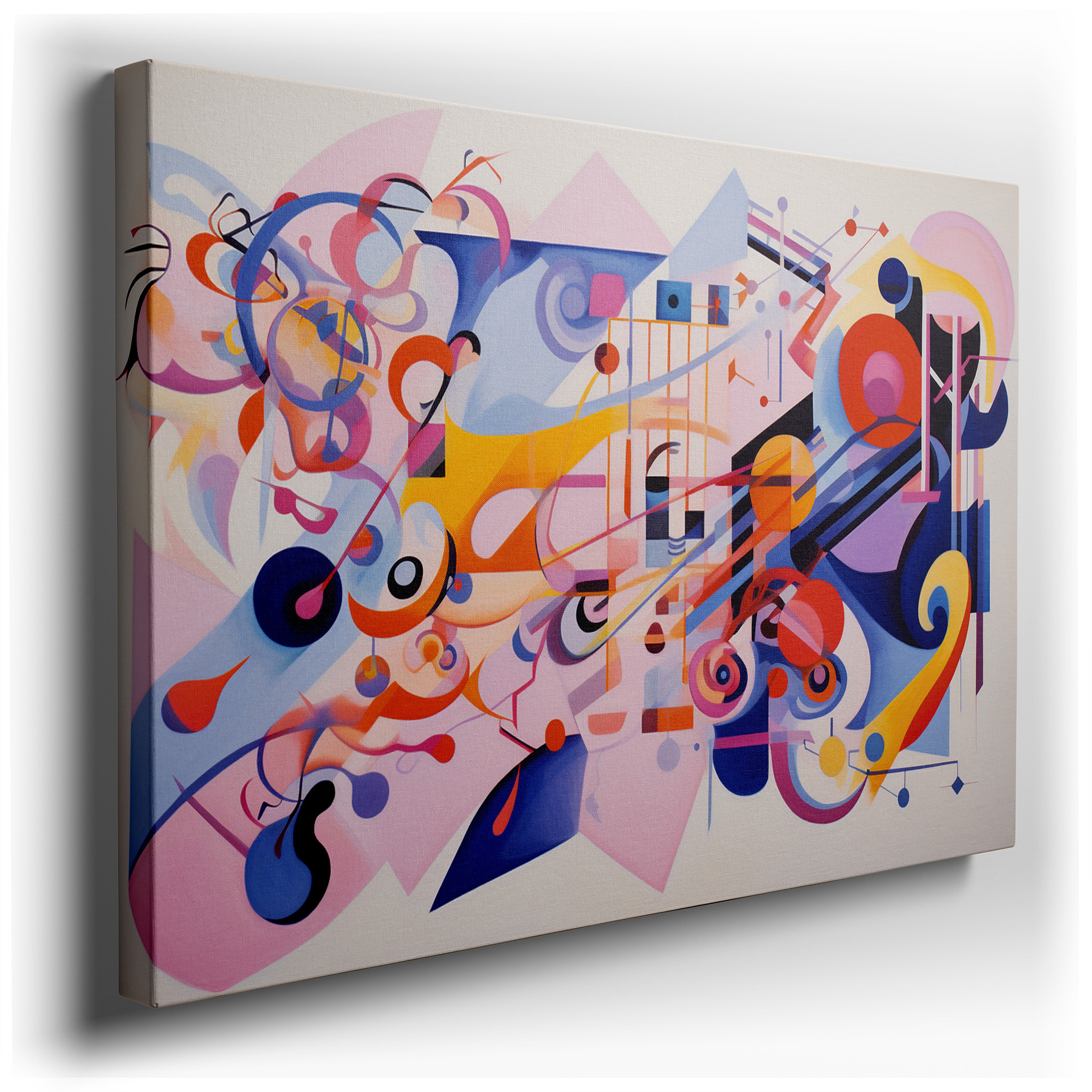 Dynamic Abstract Artwork Featuring Fluid Shapes and Vibrant Patterns, Large Canvas Wall Decor for Office and Bedroom
