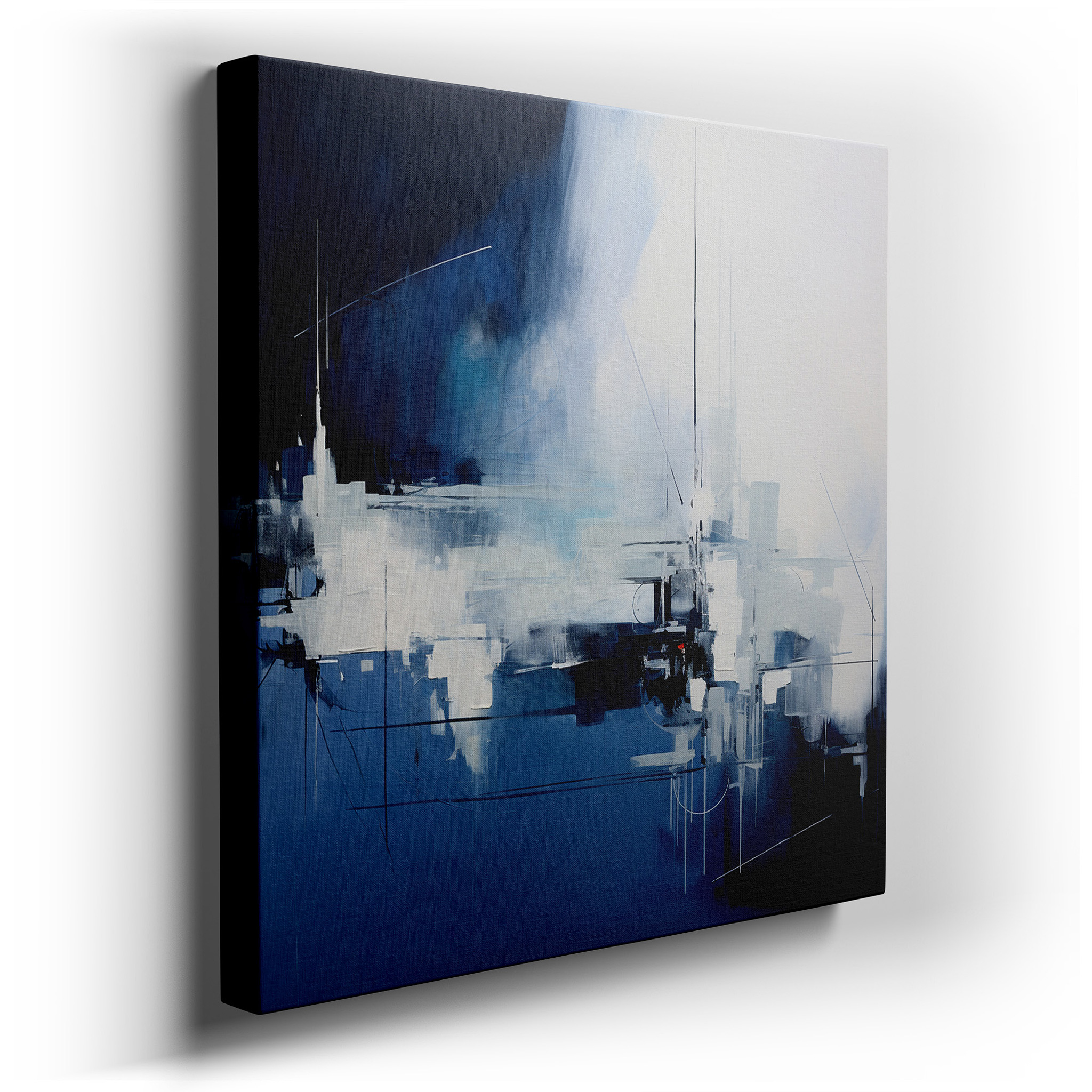 Dynamic Abstract Dance of Blue and White: A Visual and Intellectual Feast - Large Canvas Wall Art for Office and