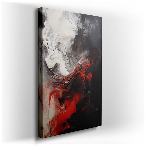 Dynamic Abstract Forms in Black and Red Canvas Art