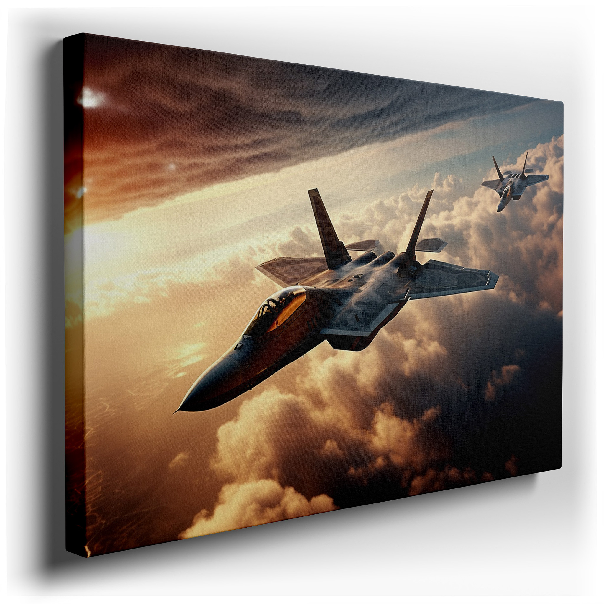Dynamic Aviation Mastery Canvas Art Featuring Jets Against a Sunset Sky - Ideal for Office, Bedroom, and Living Room