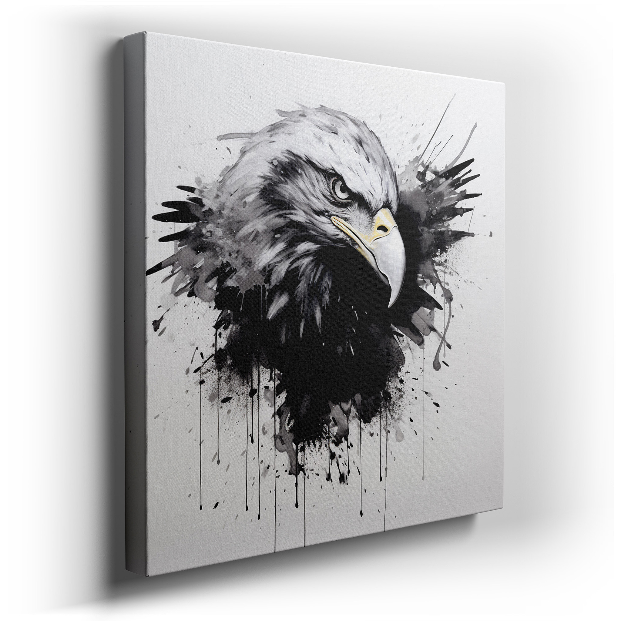 Dynamic Black and Gray Eagle in Flight Wall Art, Large Canvas for Office Decor, Embodying Strength and Freedom wrapped