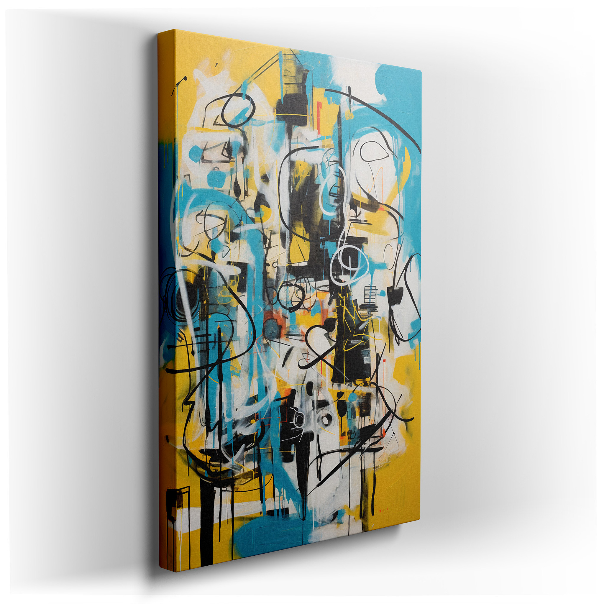 Dynamic Blue and Yellow Swirls: A Vivid Dance of Chaos and Harmony - Large Canvas Wall Art for Office and Bedroom Decor