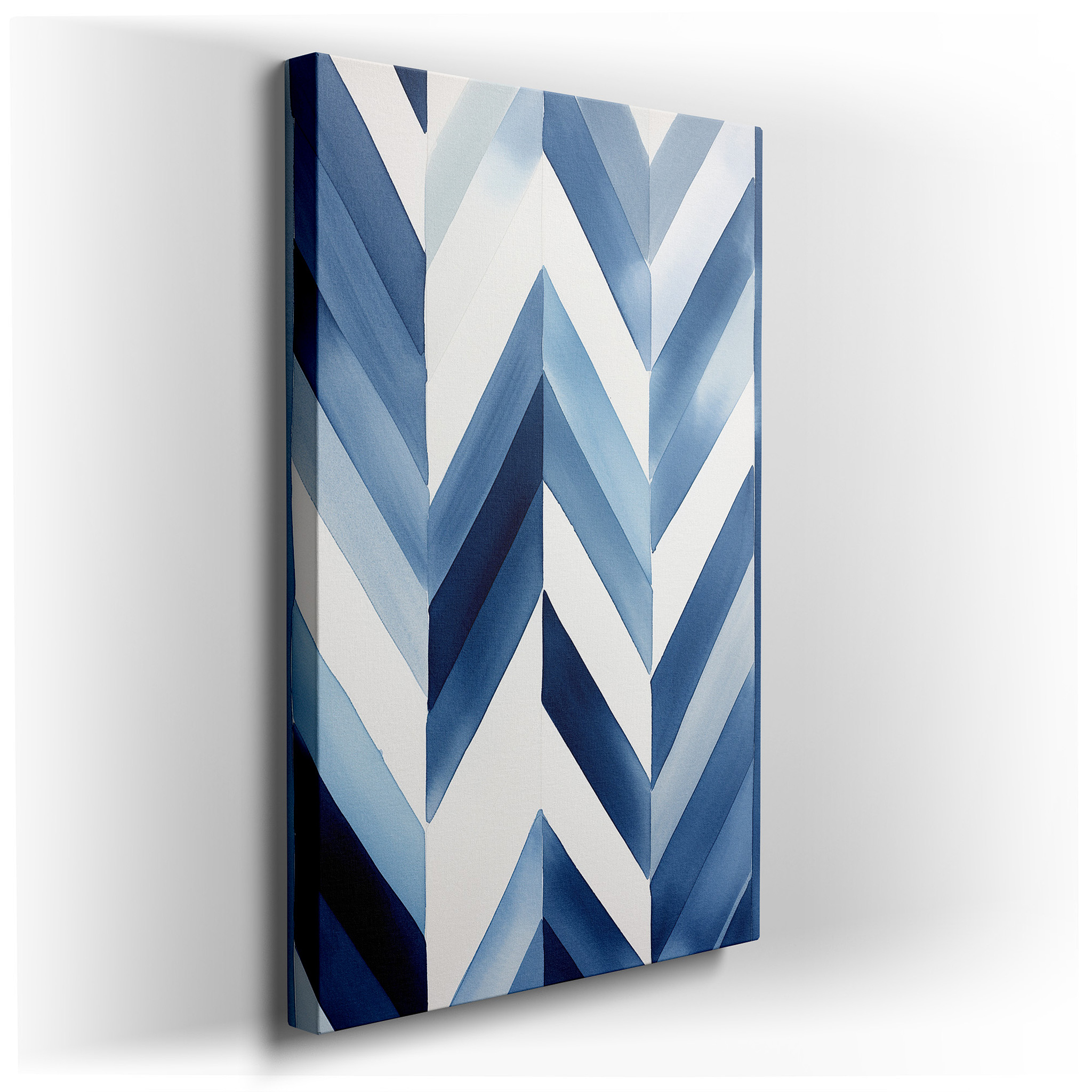 Dynamic Blue Chevron Patterns, Contemporary Abstract Large Wall Art, Canvas Wall Decor for Office and Bedroom wrapped