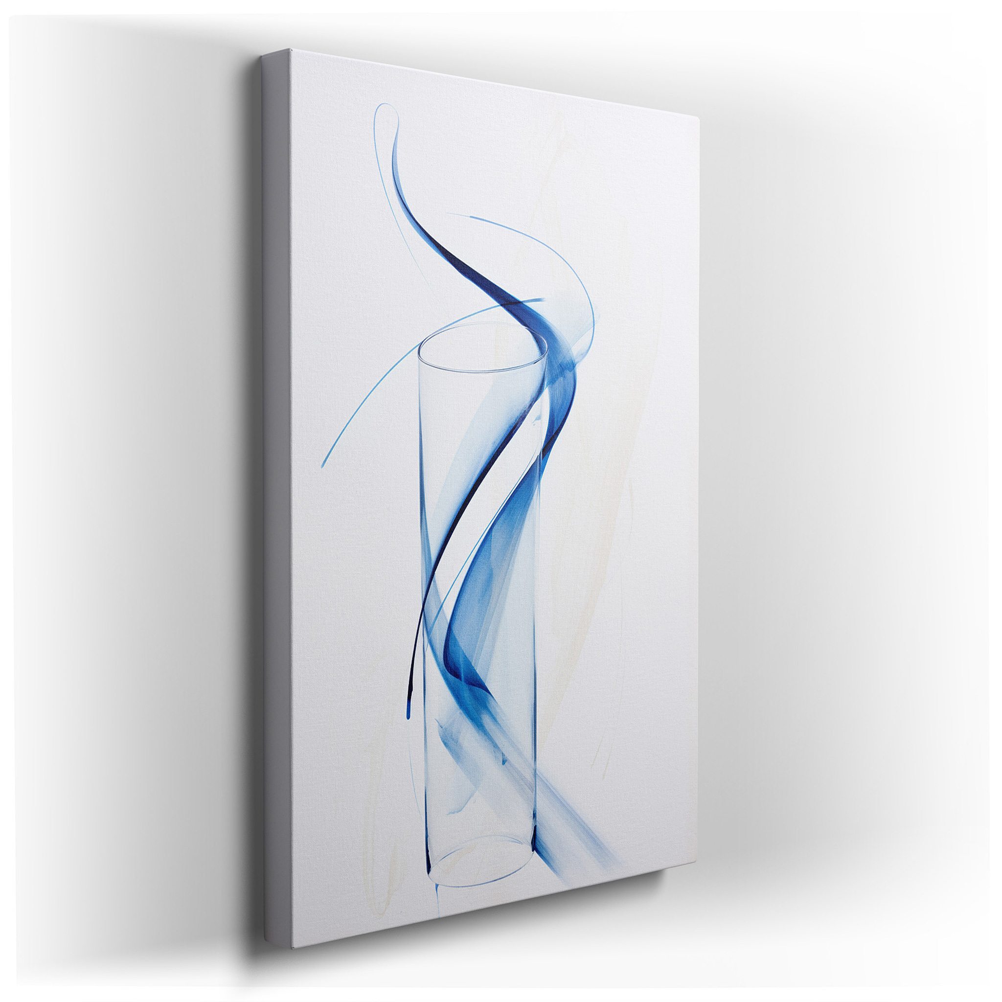 Dynamic Blue Strokes and Transparent Vessel: A Symphony of Motion and Stillness - Large Wall Art, Canvas Wall Art, Wall