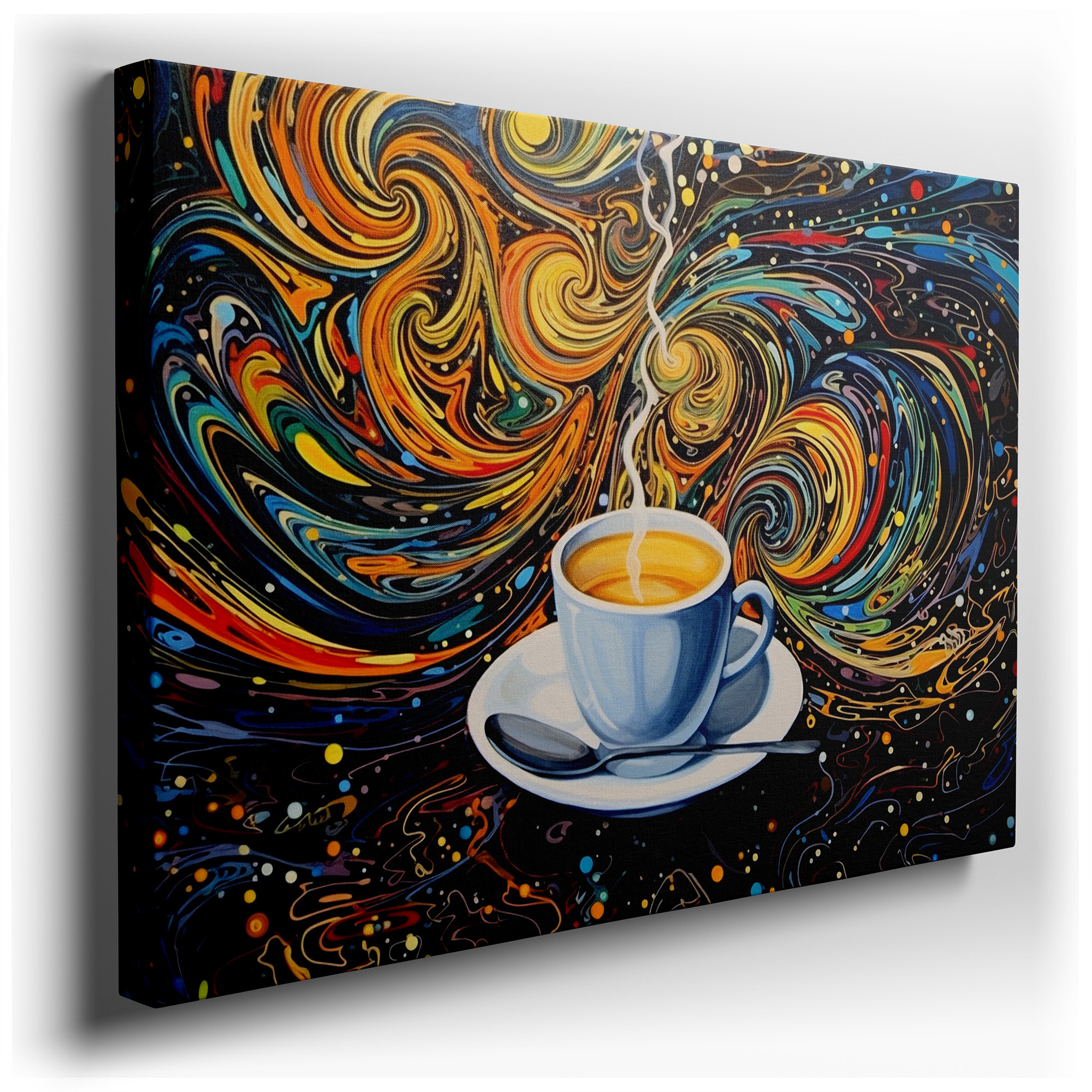 Dynamic Coffee Culture Symphony Wall Art, Energizing and Creative Large Canvas Decor for Office and Bedroom wrapped