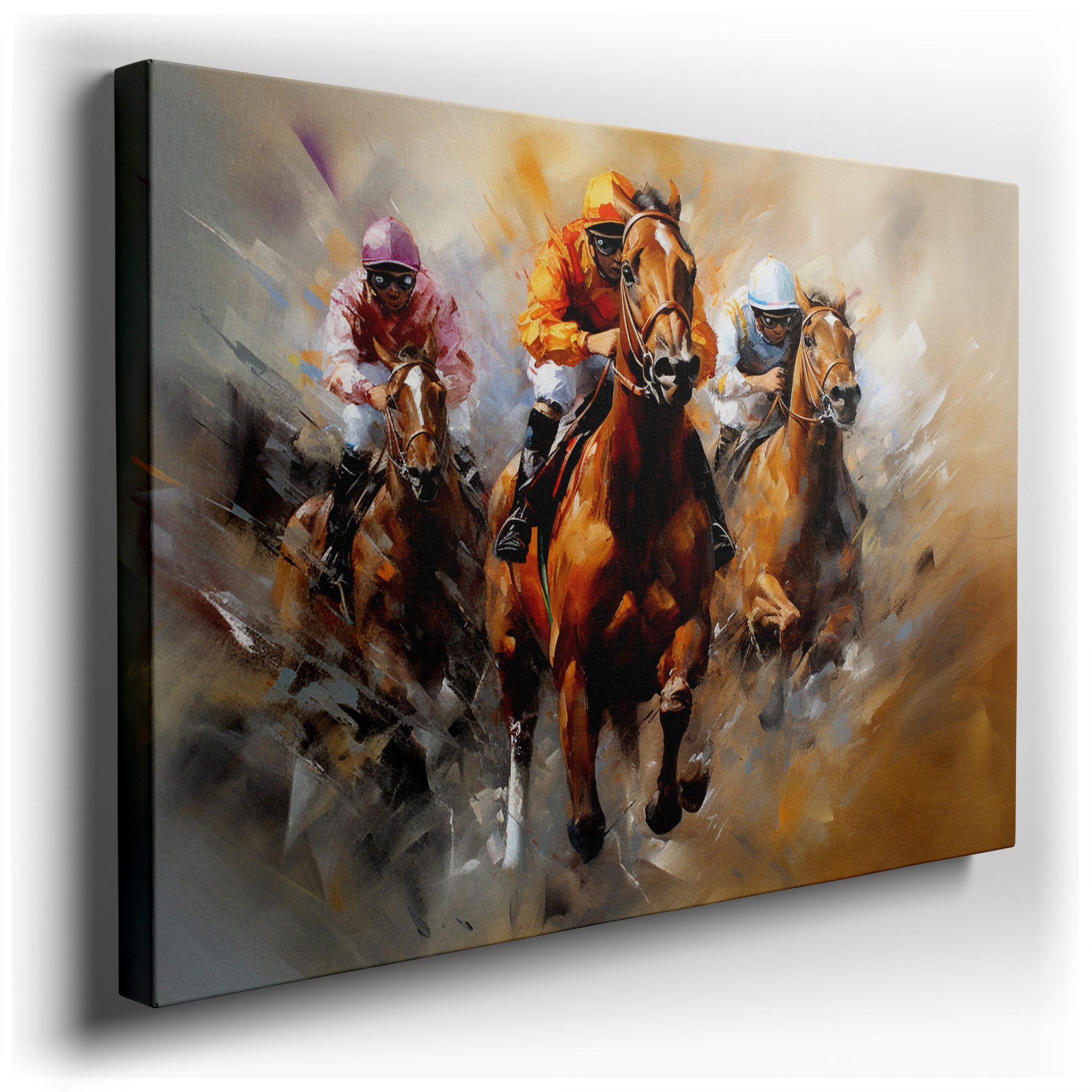 Dynamic Horse Racing Canvas: Showcasing Competition and Energy, Ideal for Office, Living Room, or Bedroom Decor wrapped