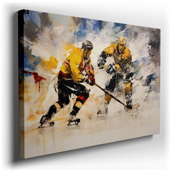 Dynamic Ice Hockey Showdown - Abstract Canvas Wall Art