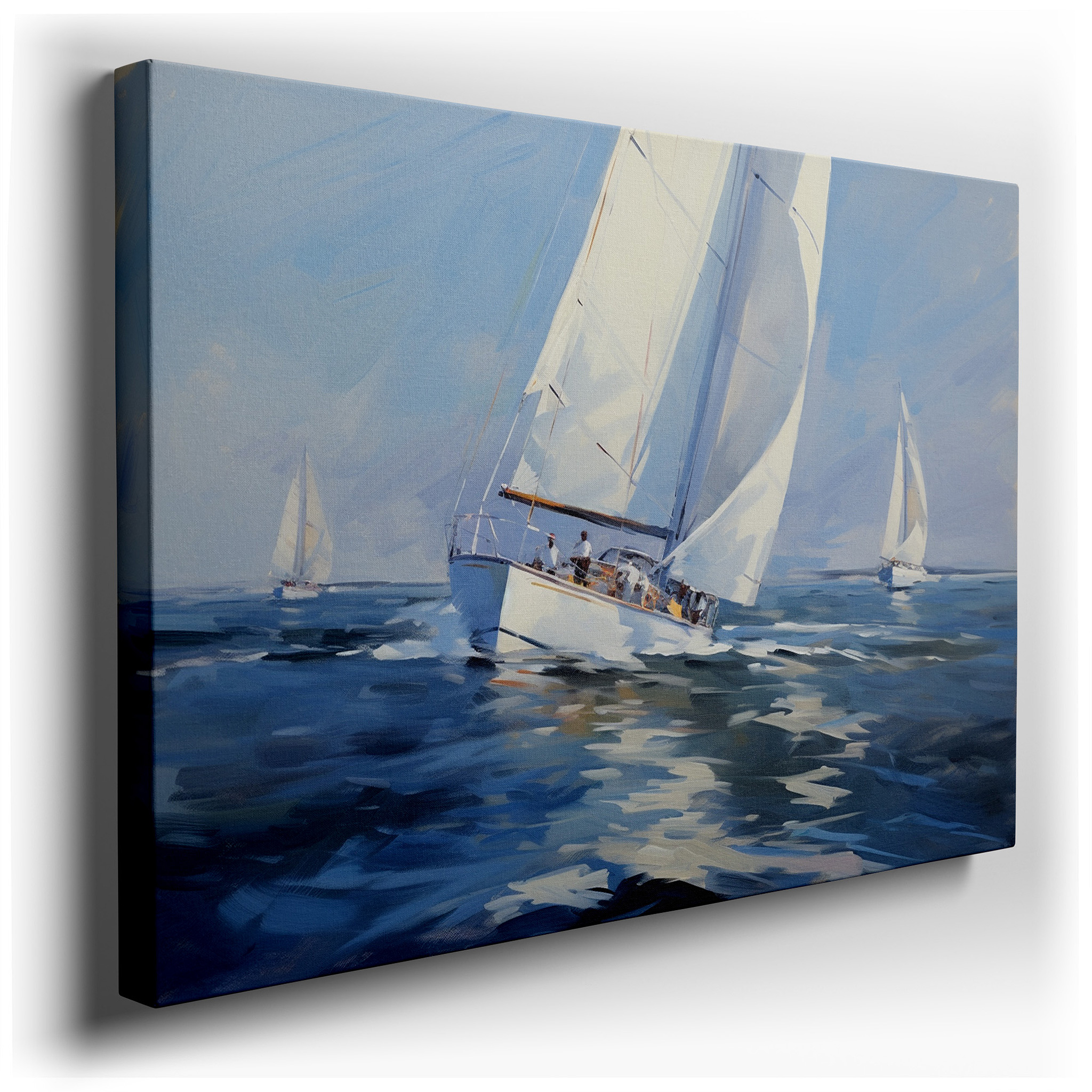 Dynamic Yachts on the Open Sea: A Vivid Display of Adventure and Tranquil Ocean Beauty - Large Canvas Wall Art for