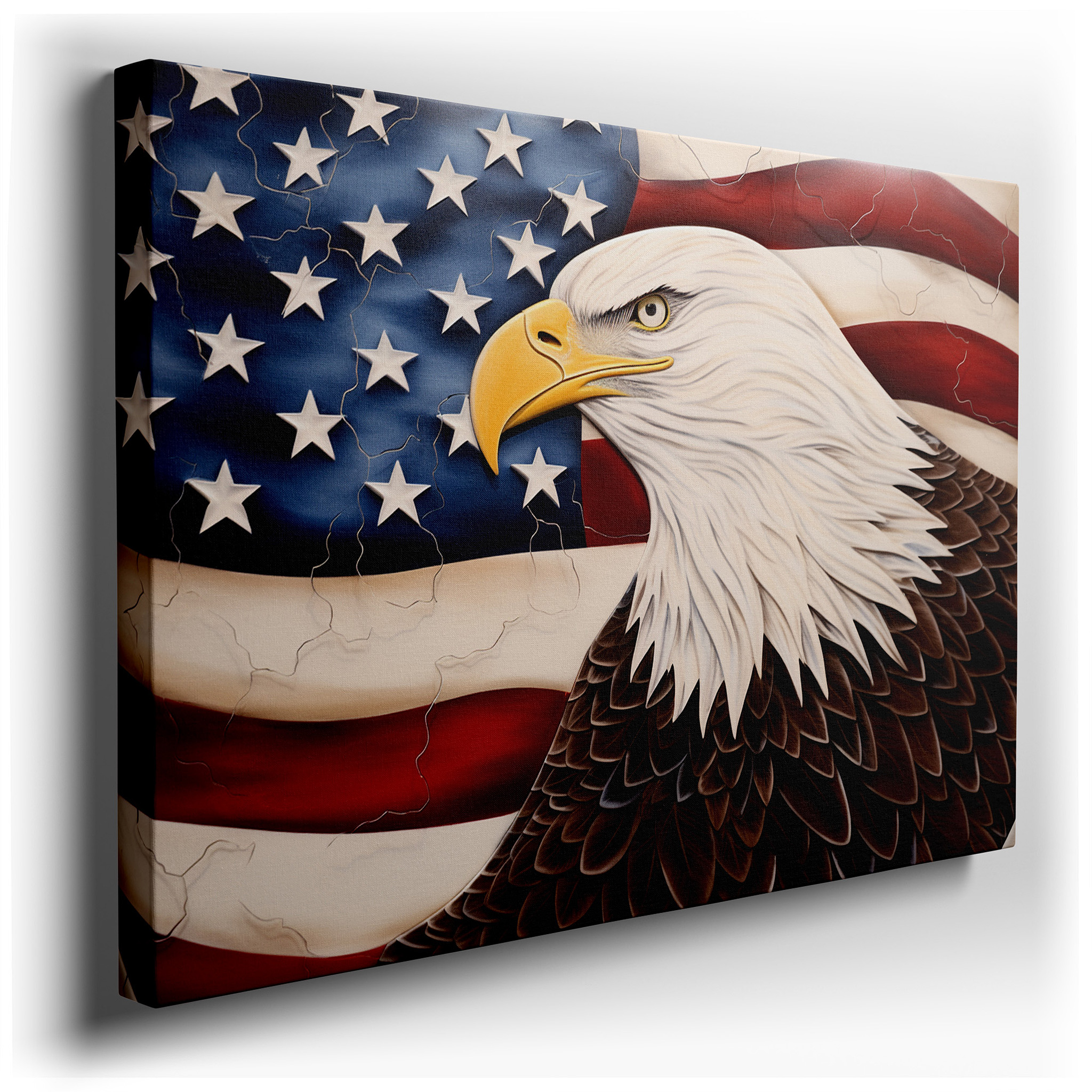 Eagle and American Flag Wall Art - Symbolizing Strength, Freedom, and Unity, Ideal for Office Decor, Large Canvas