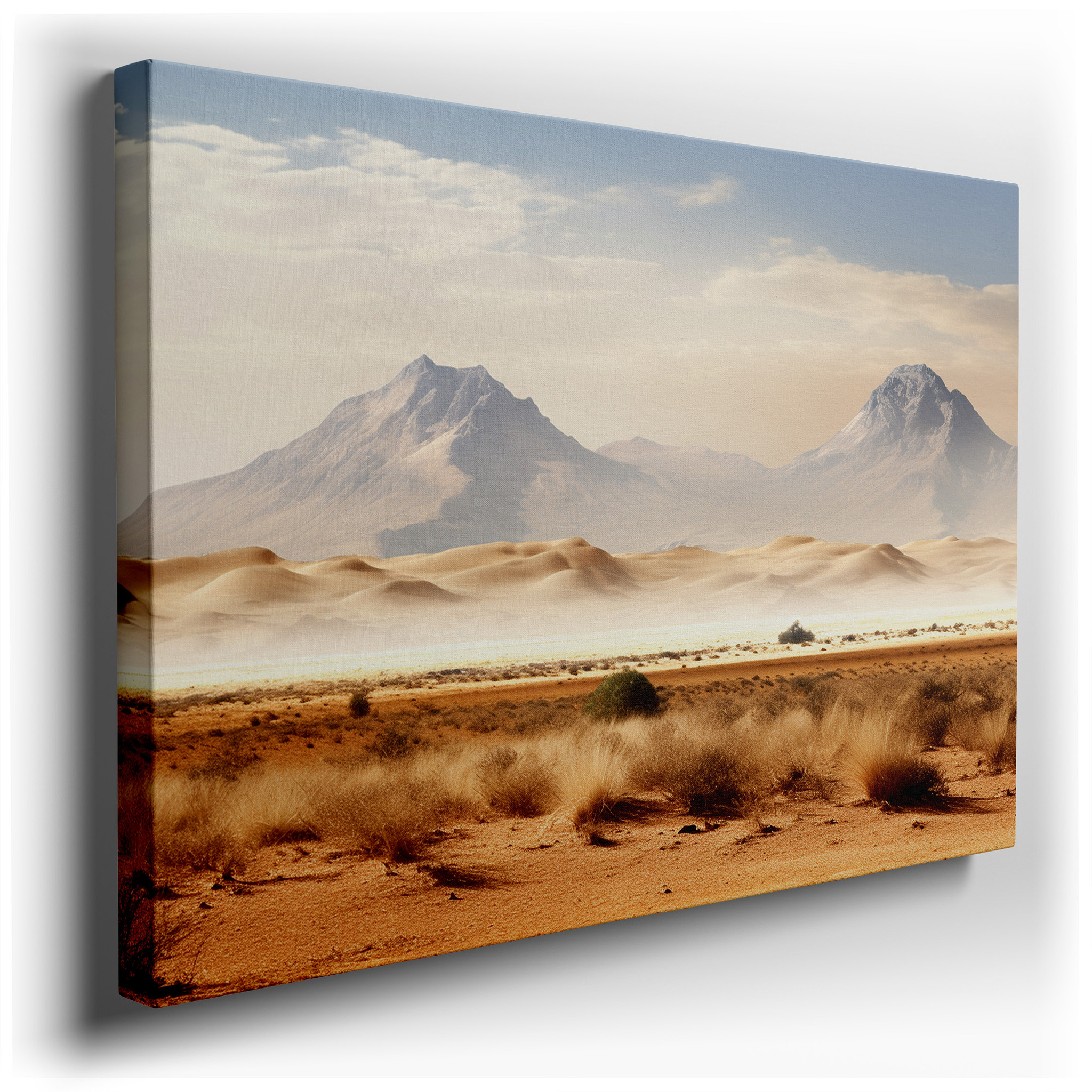 Earth Tone Desert Dunes and Mountain Ranges, Serene and Stark Nature Canvas, Large Wall Art for Office Decor wrapped