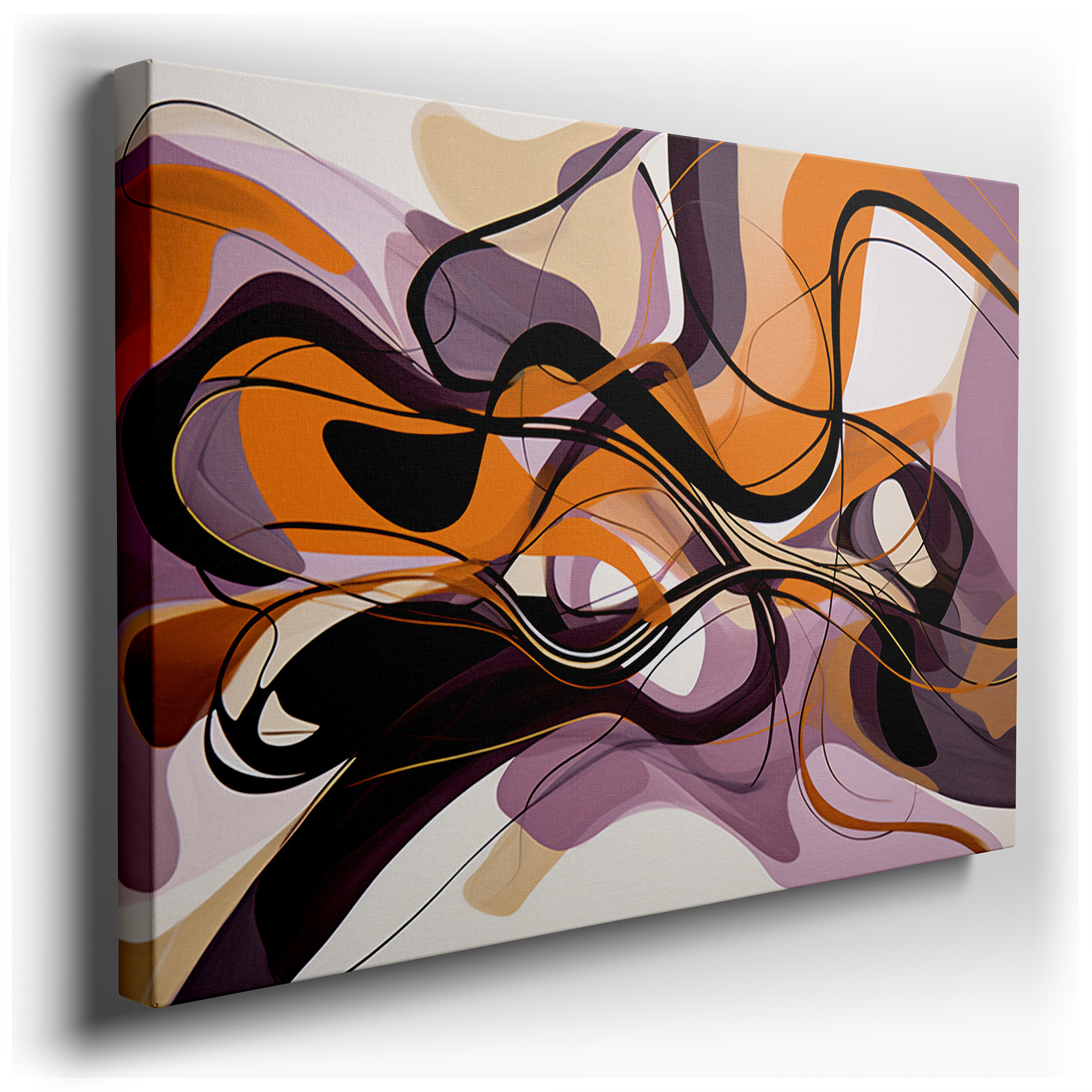 Earthy Tones and Structured Chaos: Large Wall Art Featuring Deep Purples, Vibrant Oranges, and Stark Blacks - Canvas