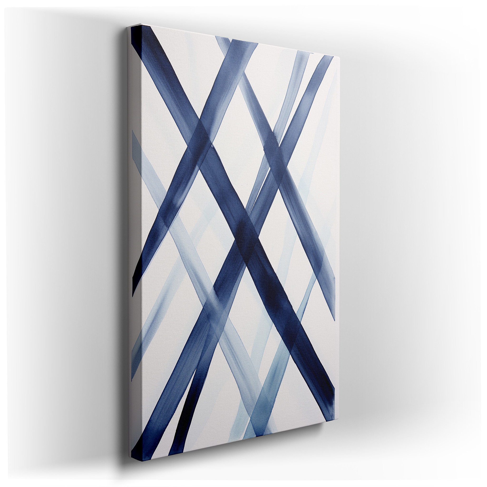 Elegant Abstract Art Featuring Rich Blue Shades and Bold Diagonal Lines - Large Canvas Wall Decor for Office and