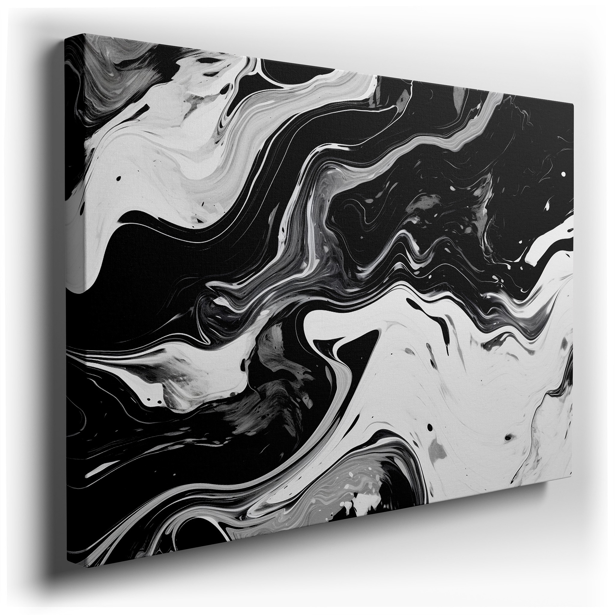 Elegant and Dynamic Black and White Marble Abstract Large Wall Art, Canvas Wall Art, Wall Decor for Modern Offices