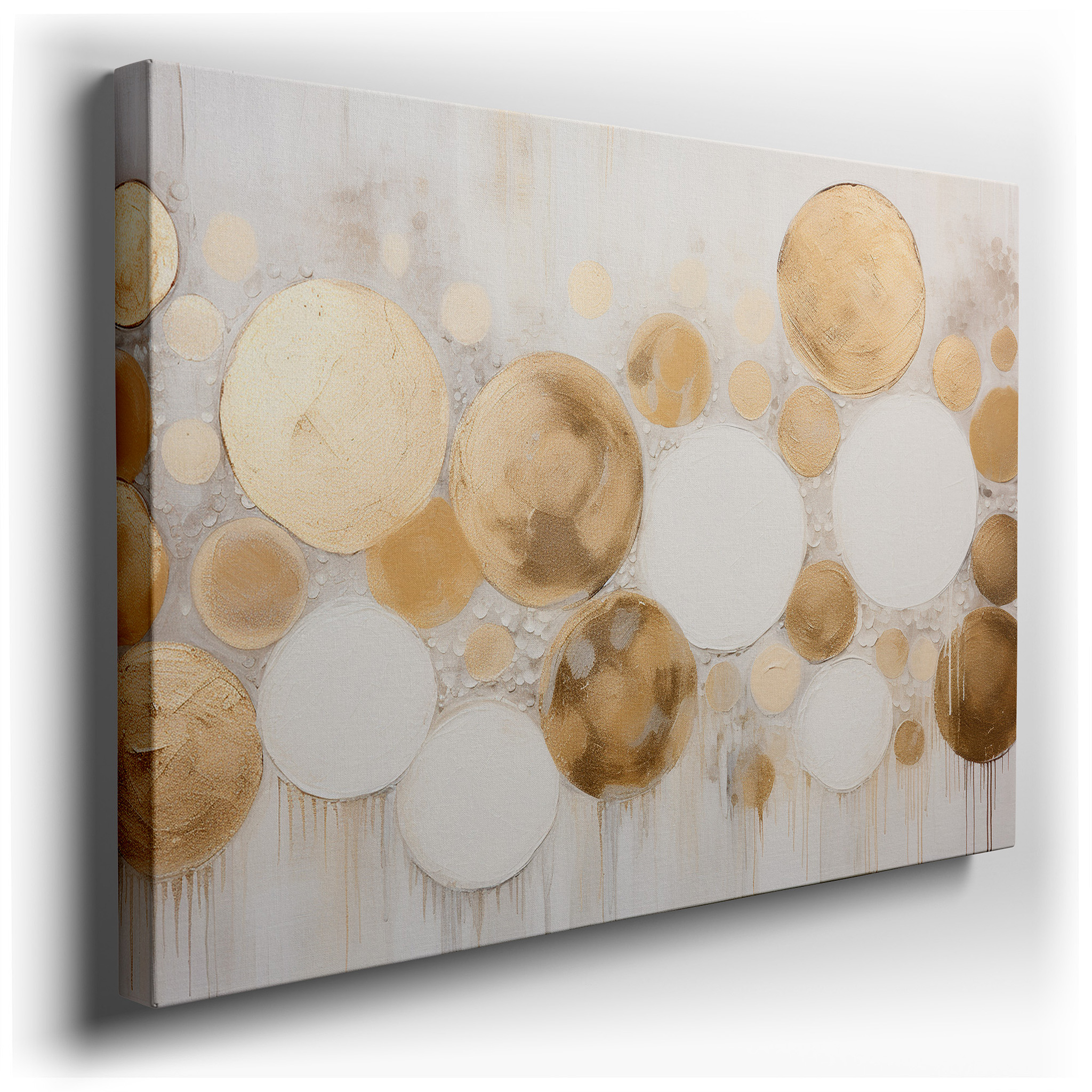 Elegant and Tranquil Gold and White Circles Large Wall Art, Canvas Decor for Office and Bedroom wrapped canvas - main