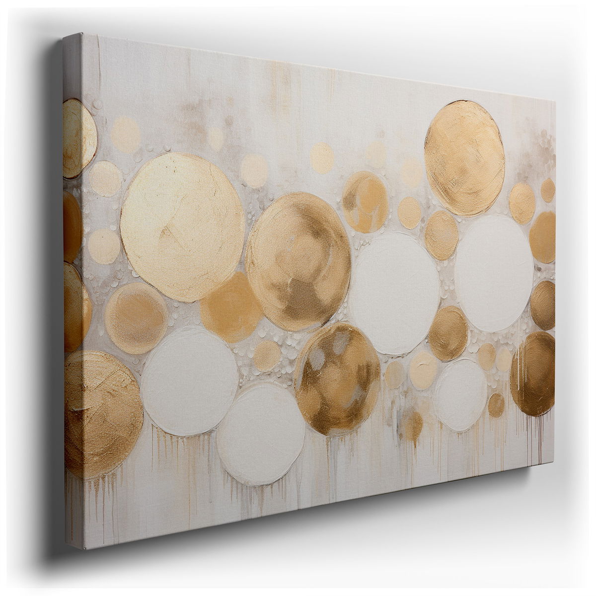 Elegant and Tranquil Gold and White Circles Art - Canvas Wall Art